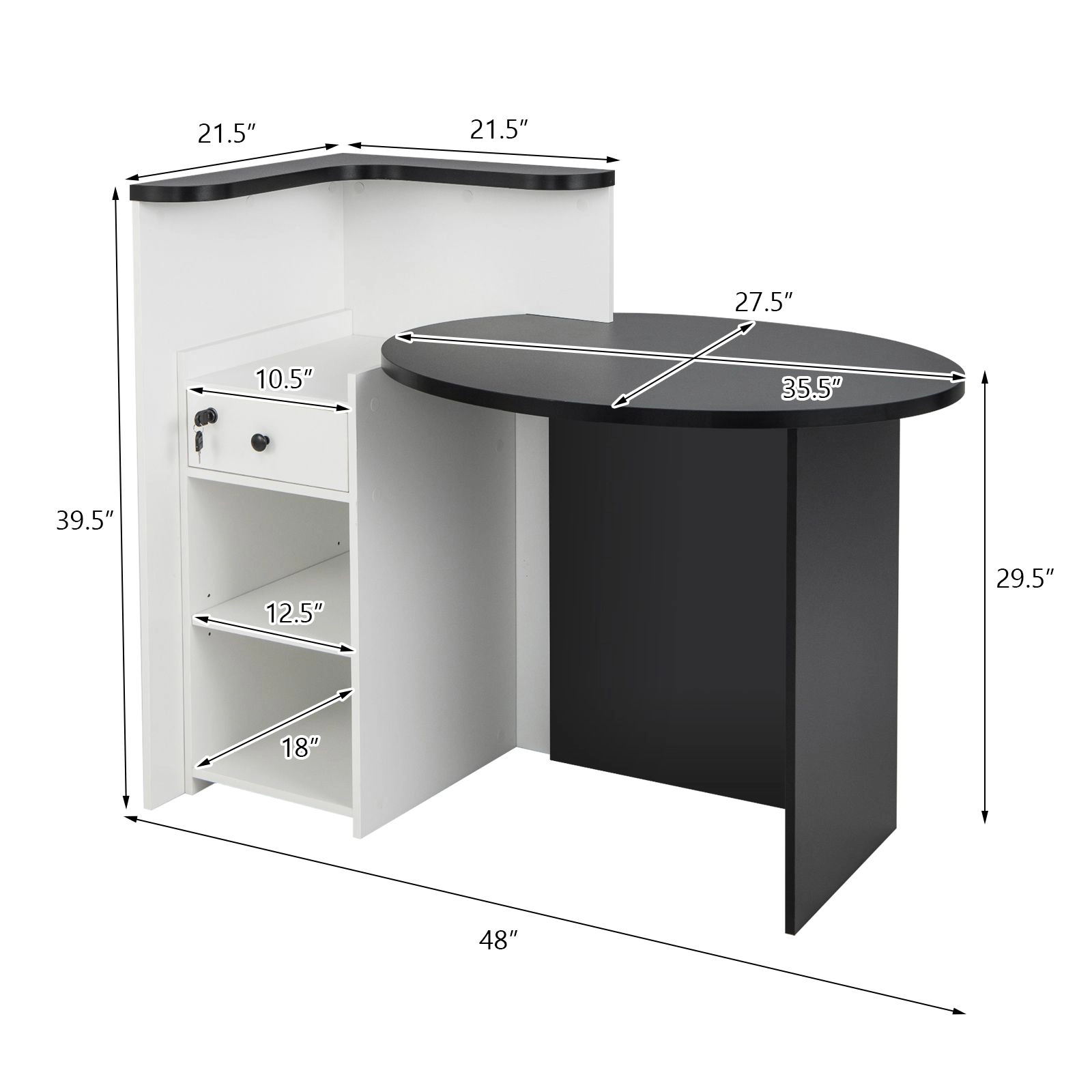 SlickBlue Modern Office Reception Desk with Storage Drawer and Shelves