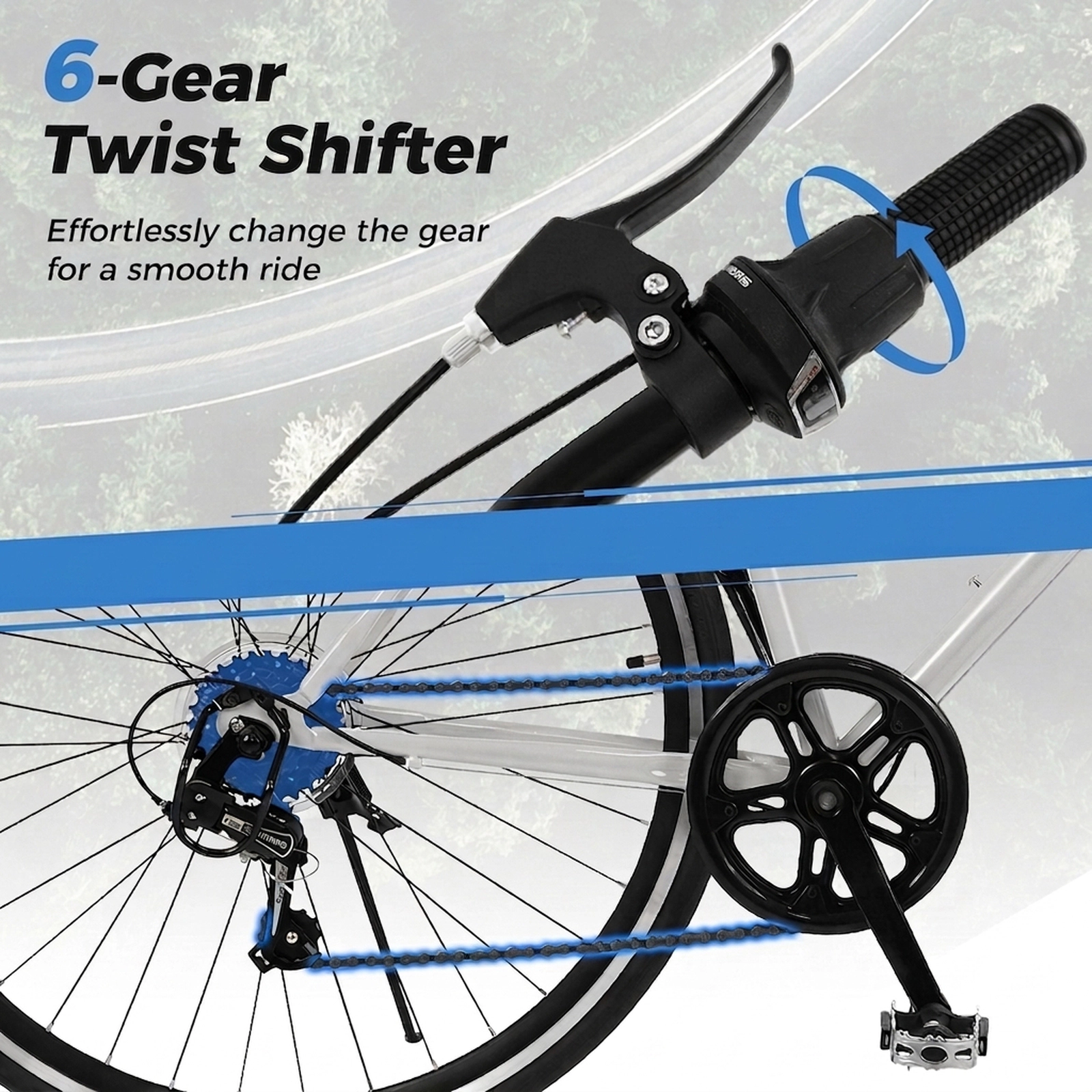 26-in Mountain Bike with Dual Hand Brakes 6-Speed and Anti-Slip All-Terrain Tires for Riders 64-in to 74-in Bicycle