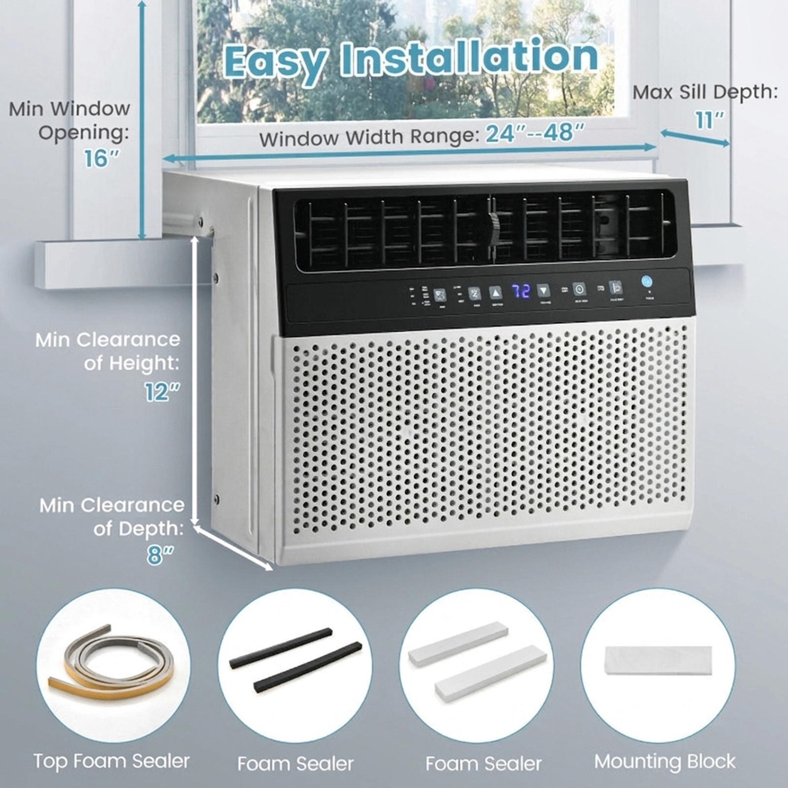 SUGIFT 12000 BTU Window Air Conditioner with My Temp Mode and 6 Modes 400 sq ft Coverage with Timer and Remote White