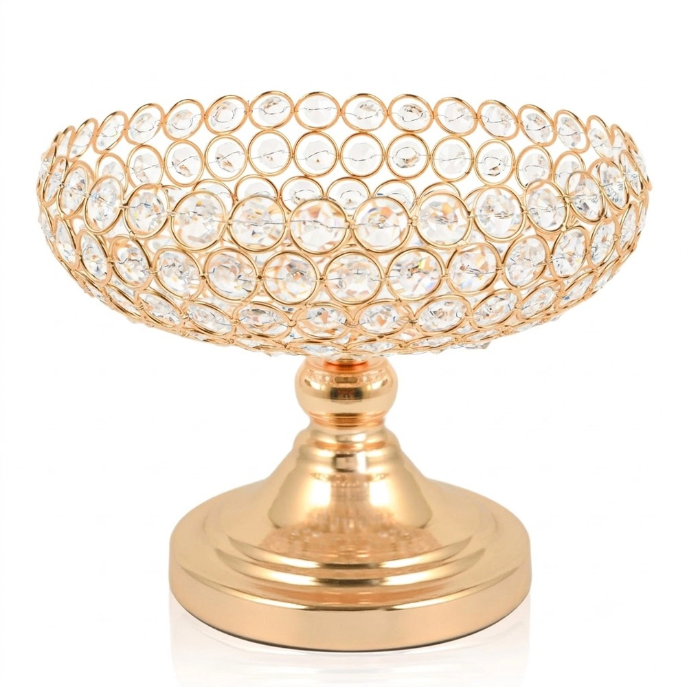 Toynee Starks Unisex Crystal Fruit Bowl Centerpiece with Gold Metal Frame