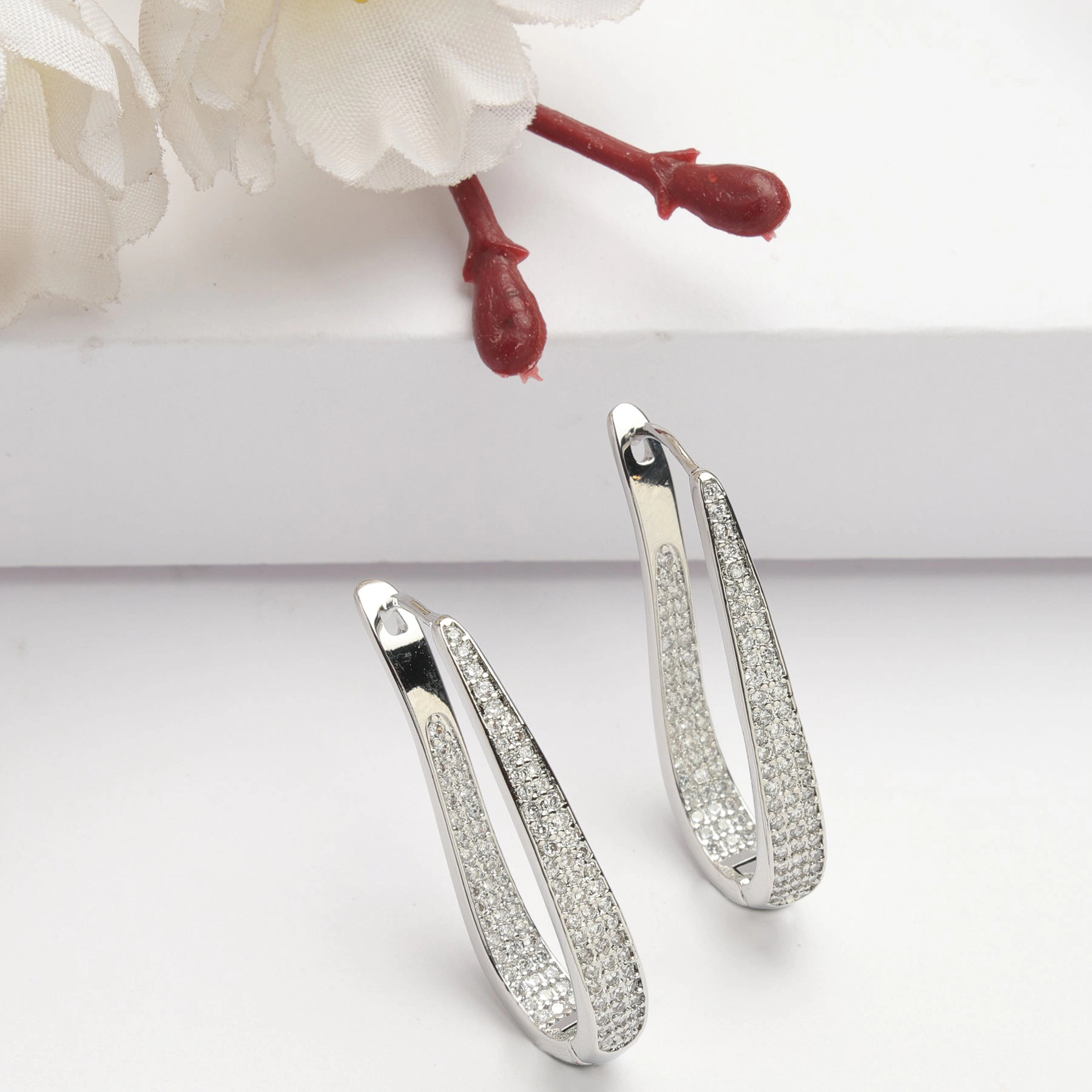 AGP PARIS Womens Diva Collection U-Shaped Zirconia Hoop Earrings