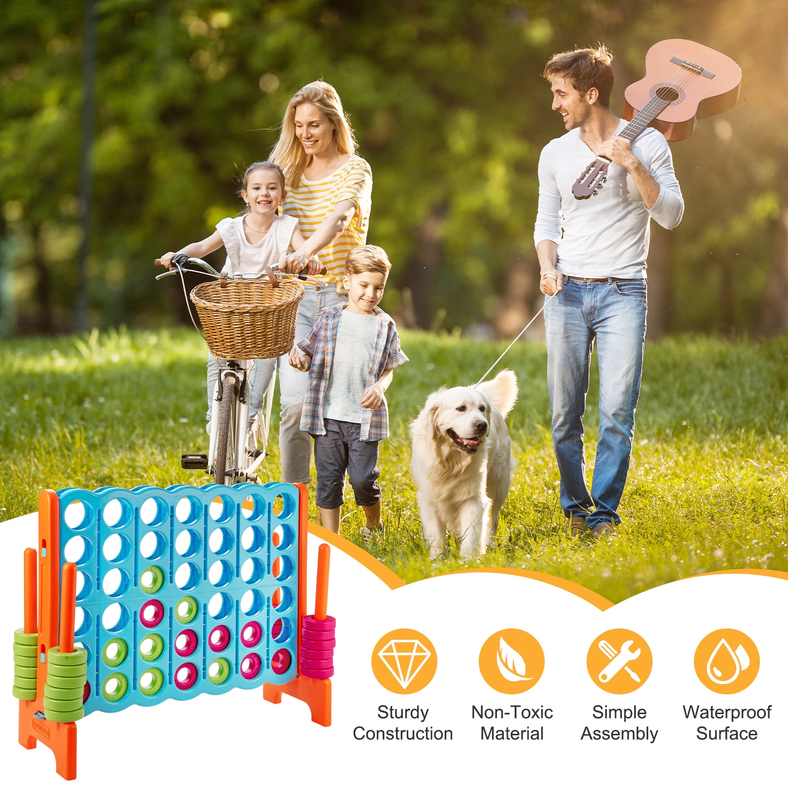 SUGIFT Light Blue 4-in-a-Row Giant Jumbo Game Set with 42 Rings and 2 Reset Strips 47.5-in W 17-in D 41-in H