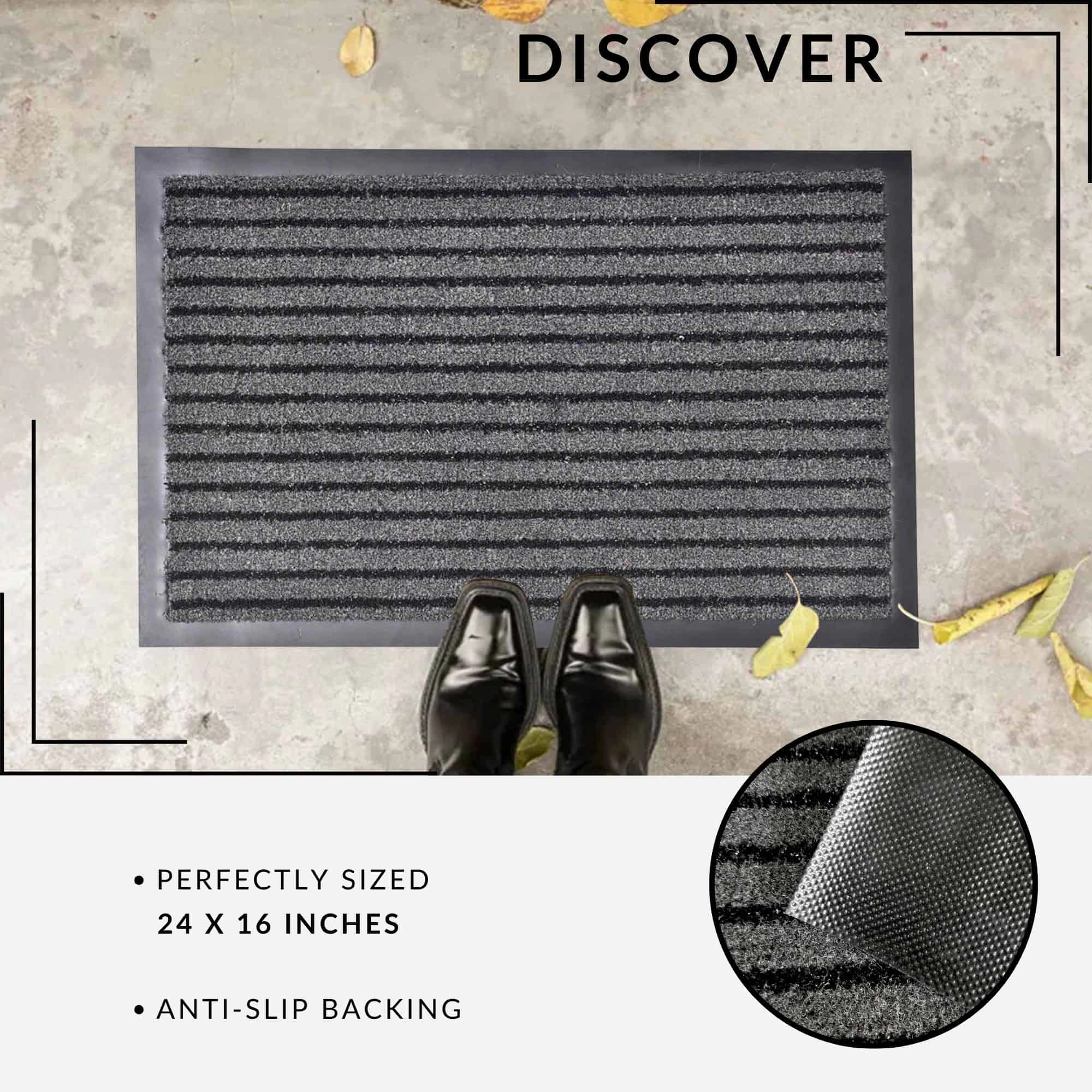 Evideco French Home Goods Gray and Black Stripes Stripes Polypropylene Doormat 24 x 16 Inches