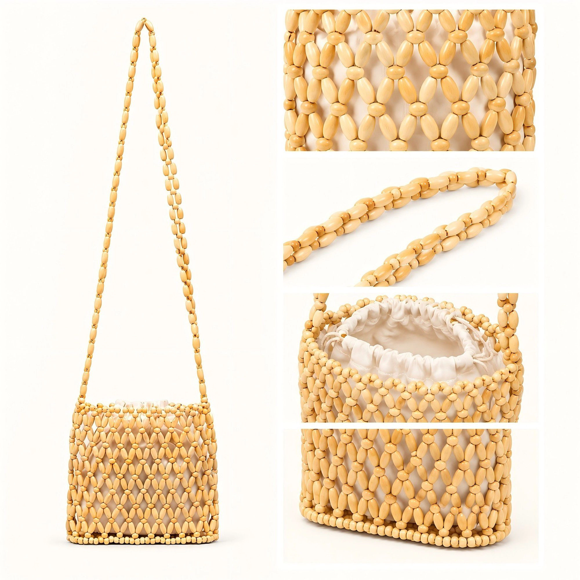 Alilang Women's Hand-Crafted Wooden Beaded Crossbody Bag for Women - Lightweight Geometric Pattern Purse