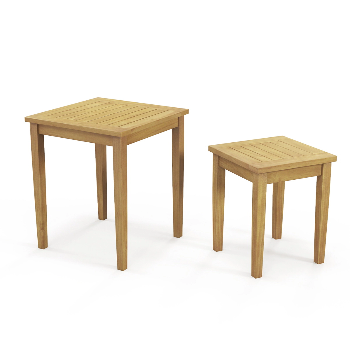 SUGIFT Set of 2 Slatted Top Teak Wood Outdoor Patio Nesting Tables 20-in x 20-in x 23-in 110-lb Capacity Natural