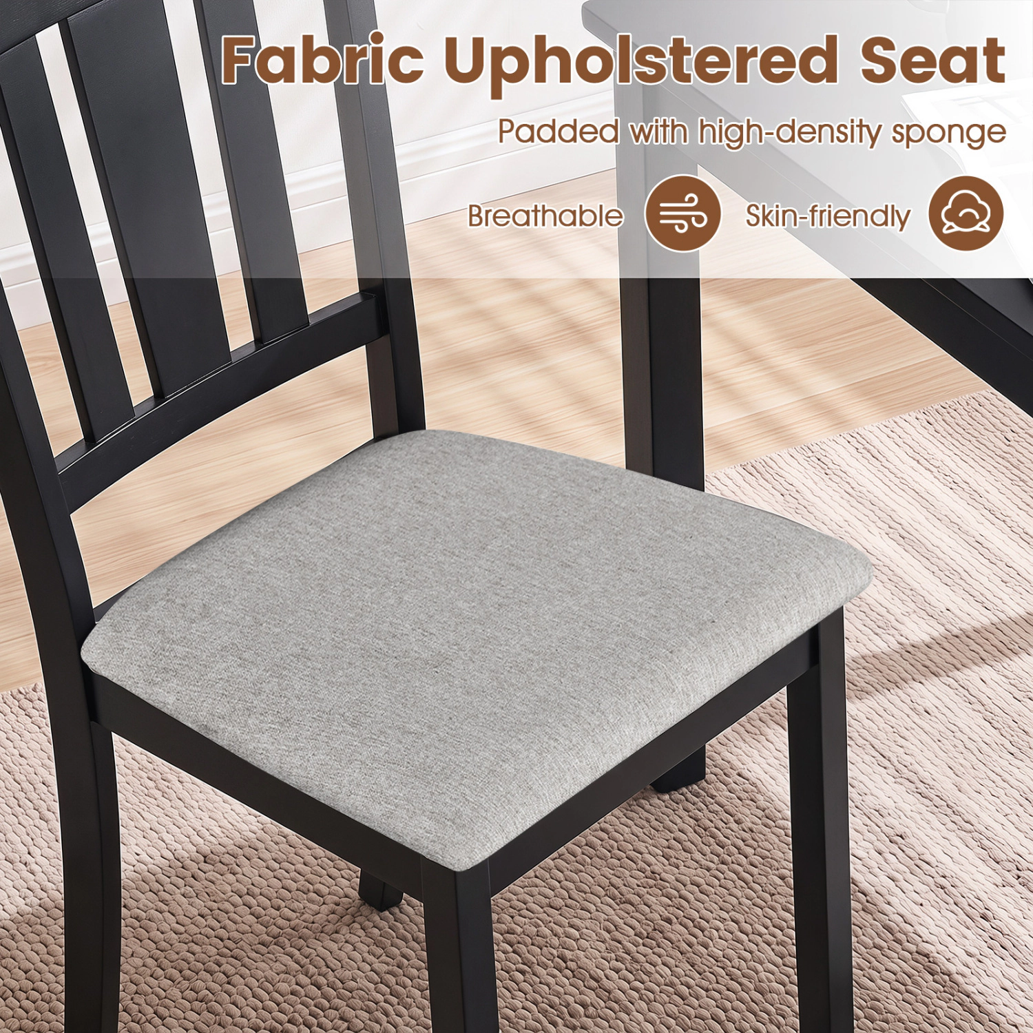 LJG Set of 2 Wooden Dining Chair with Hollow Back and Soft-Padded Cushion
