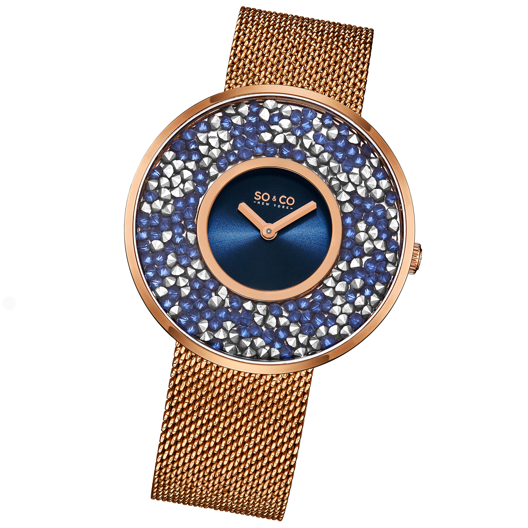 SO&CO Chelsea 5223M 40mm Crystal Gem Dial Watch with Mesh Bracelet