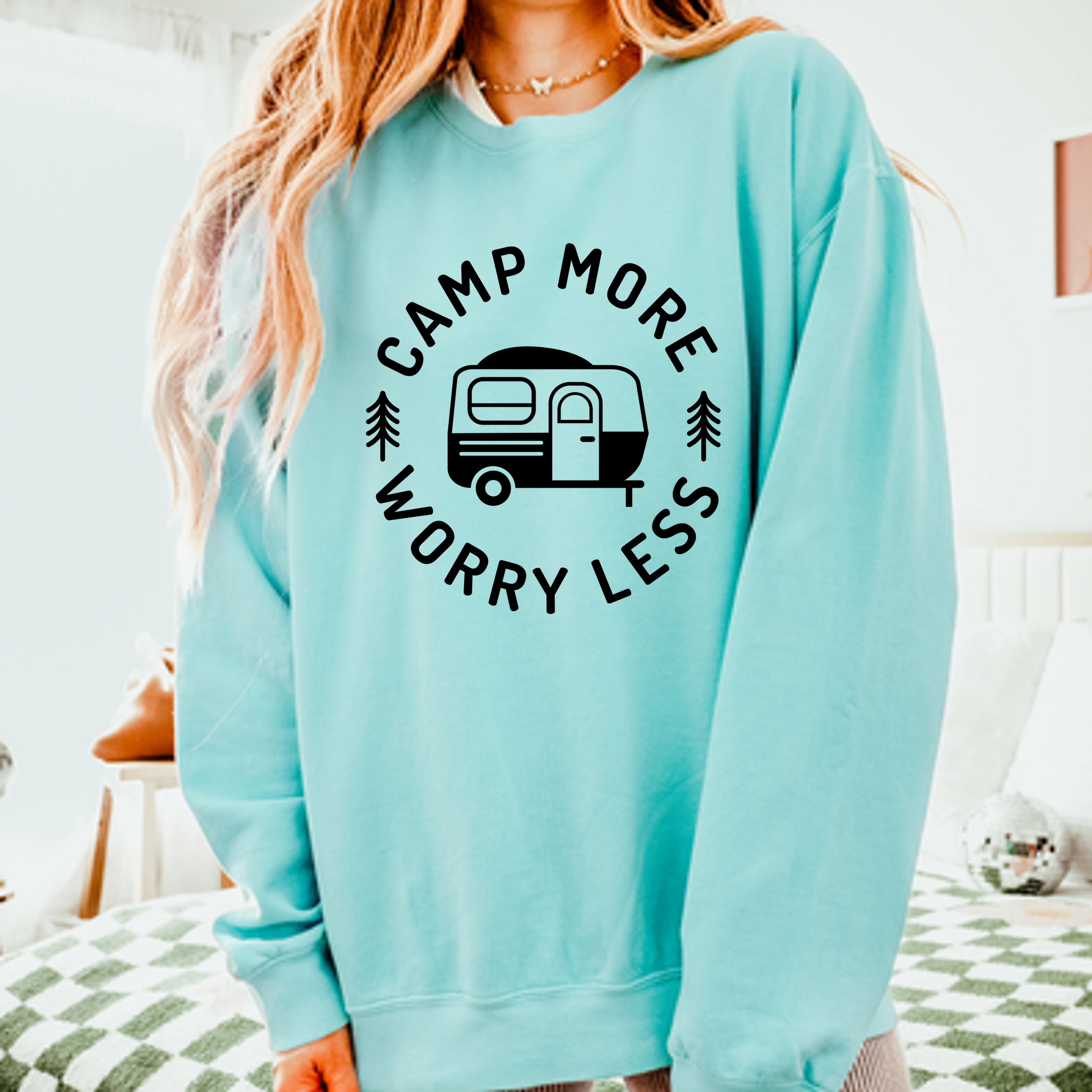 Camp More Worry Less Camper - Women's Lightweight Garment Dyed Sweatshirt