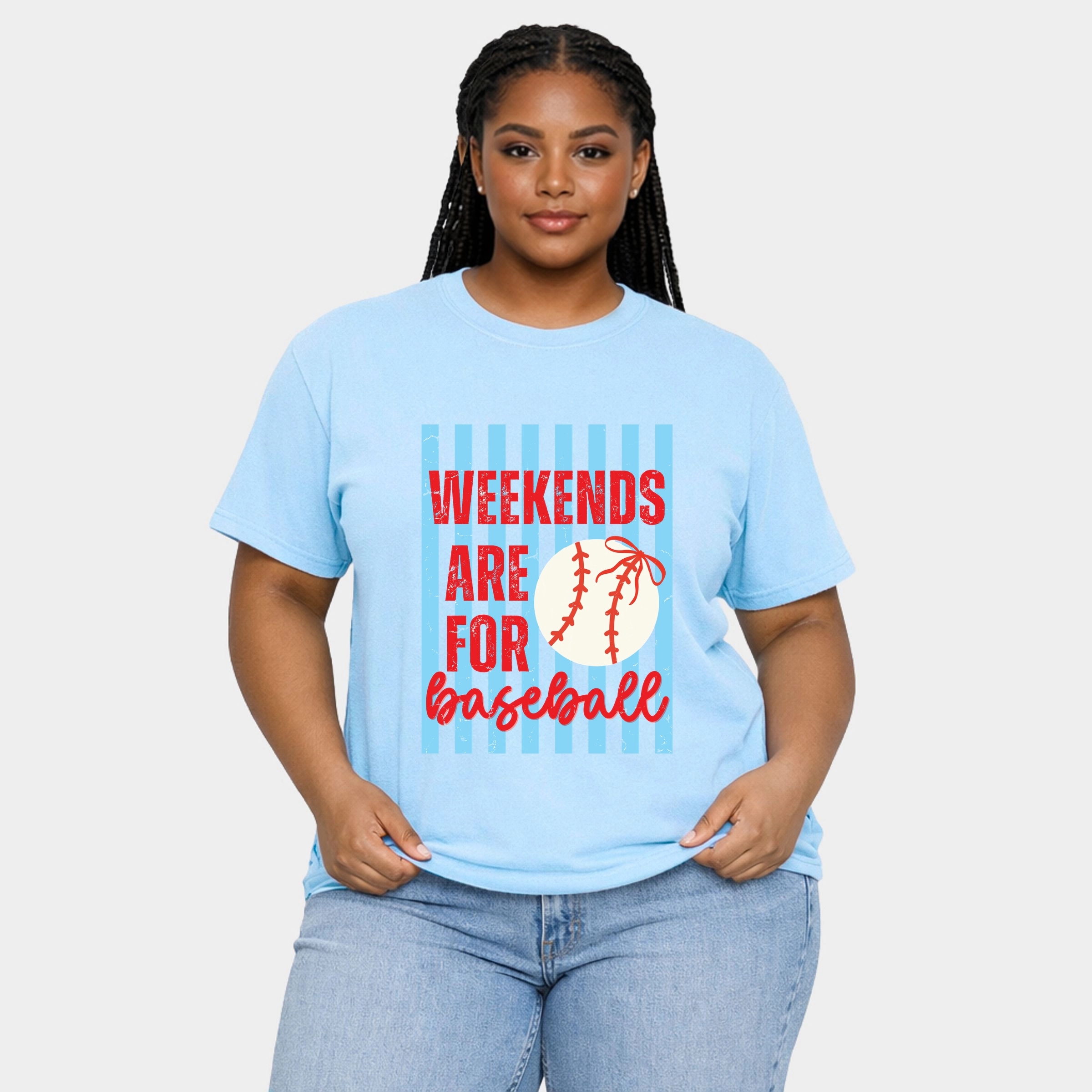 Simply Sage Market - Weekends Are For Baseball Stripes Women's Plus Sized Garment Dyed Graphic T-Shirt