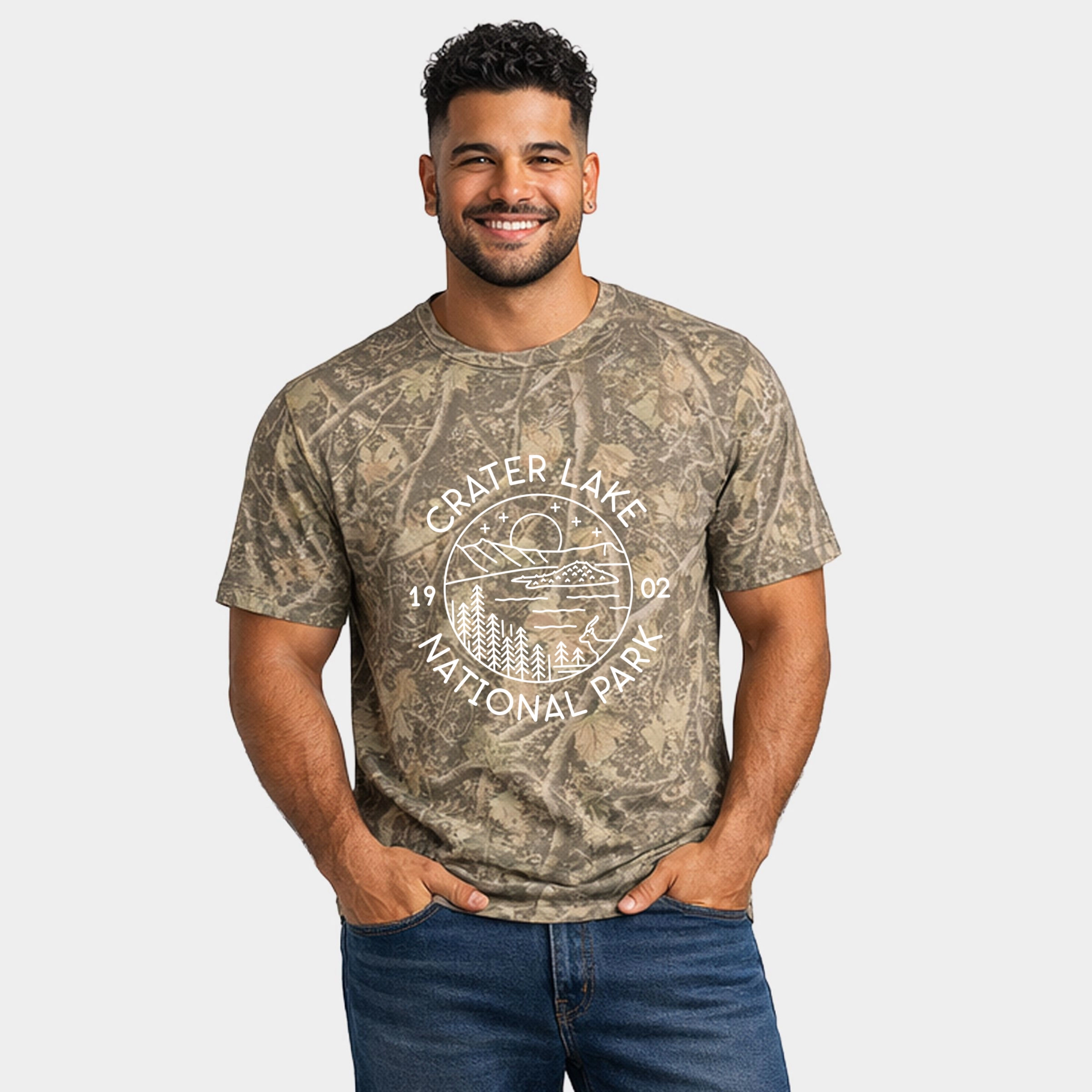 Simply Sage Market - Men's Heavyweight Camo Tee Crater Lake National Park