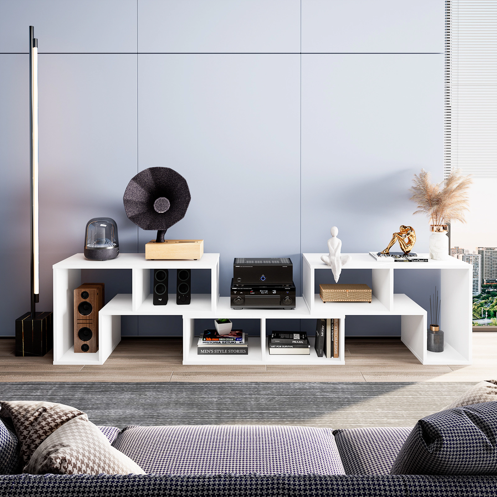 LJG 3 Pieces Adjustable TV Stand for TVs up to 65 Inch with Shelves