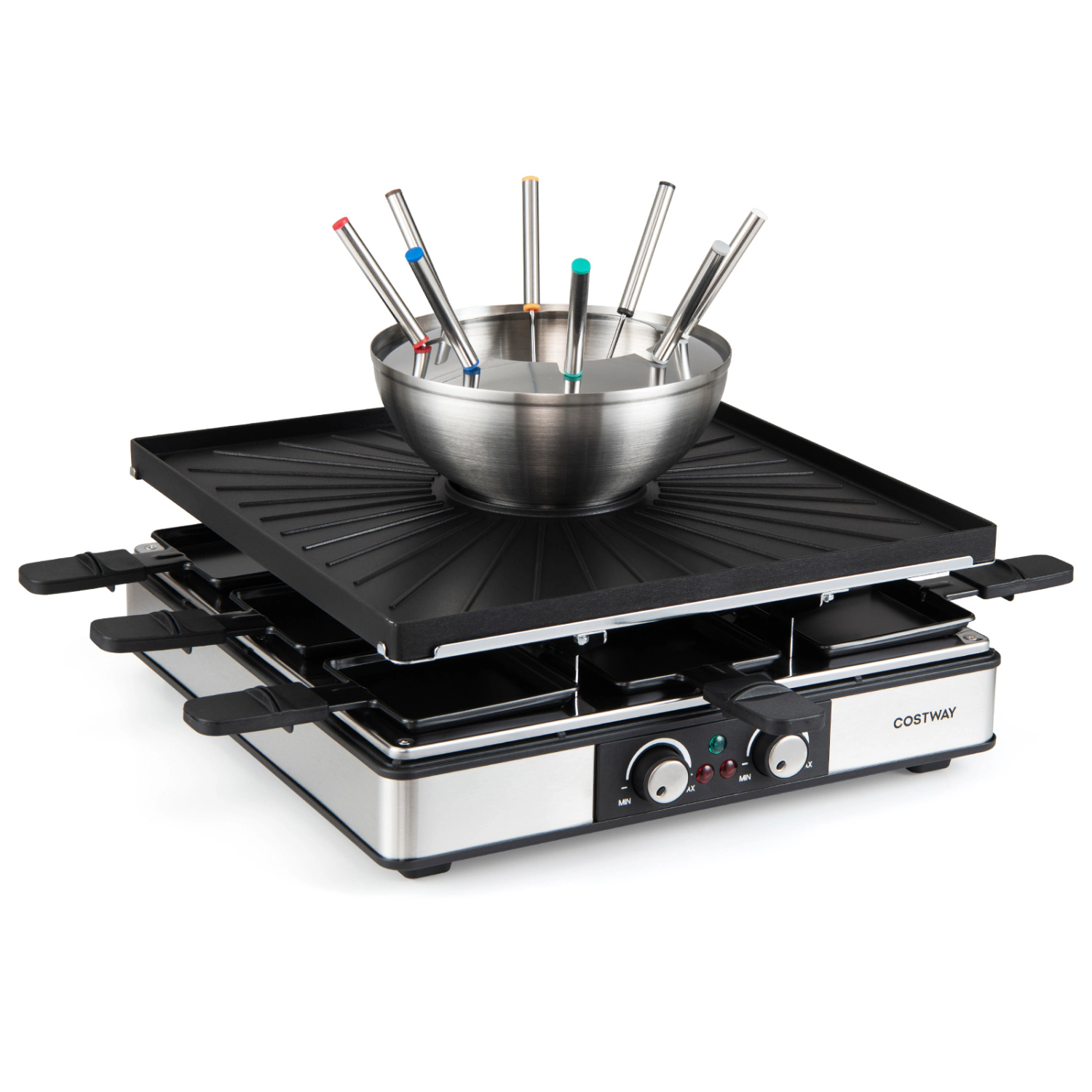 LJG BBQ Grill with Fondue Pot Set and Adjustable Thermostats for 8 People