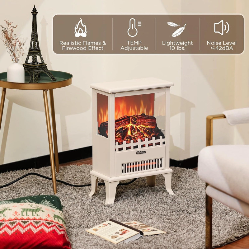 Electric Fireplace Stove with 3D Flame Effect, 1500W Electric Fireplace Heater, Built-In Thermostat for Indoor