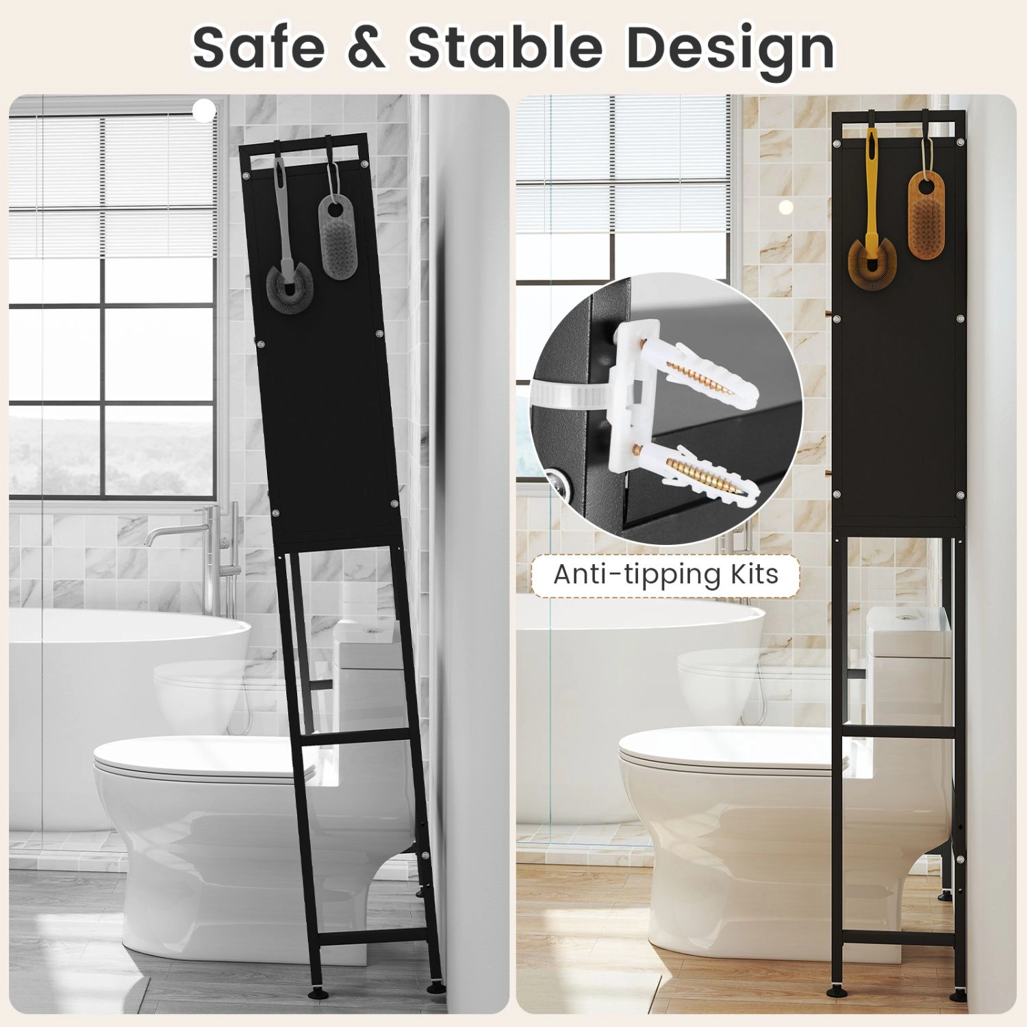 SlickBlue Over Toilet Storage Cabinet with Shelves and Hooks