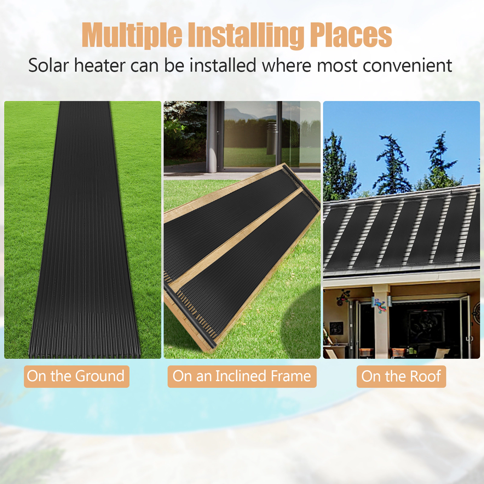 SUGIFT Black 2-Piece 20-ft Solar Pool Heater Panel Set with Elbow Connectors and End Caps 2.5-ft W
