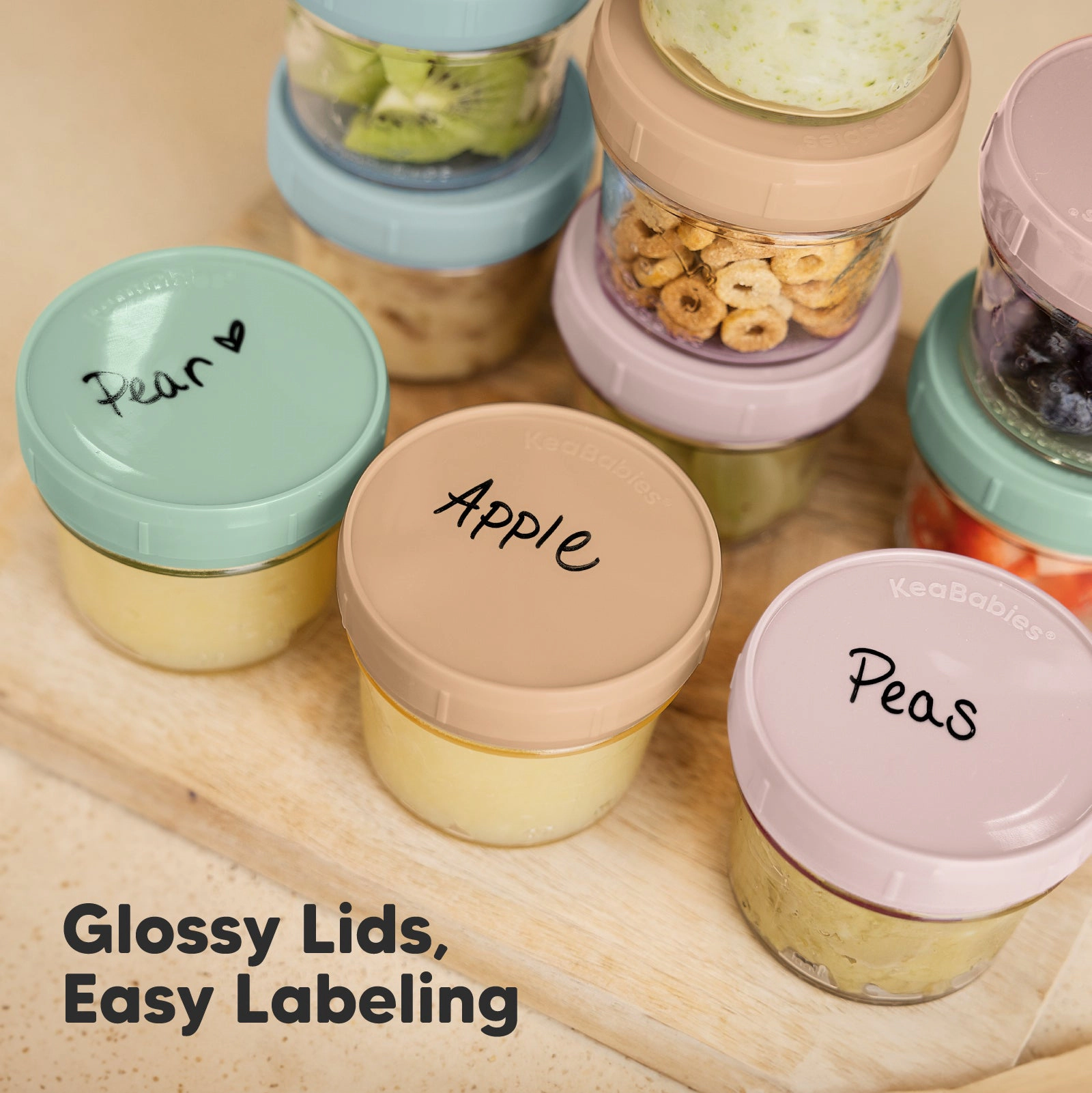 KeaBabies 6-Pack Prep Jars Food Glass Containers for Baby Boys, Girls