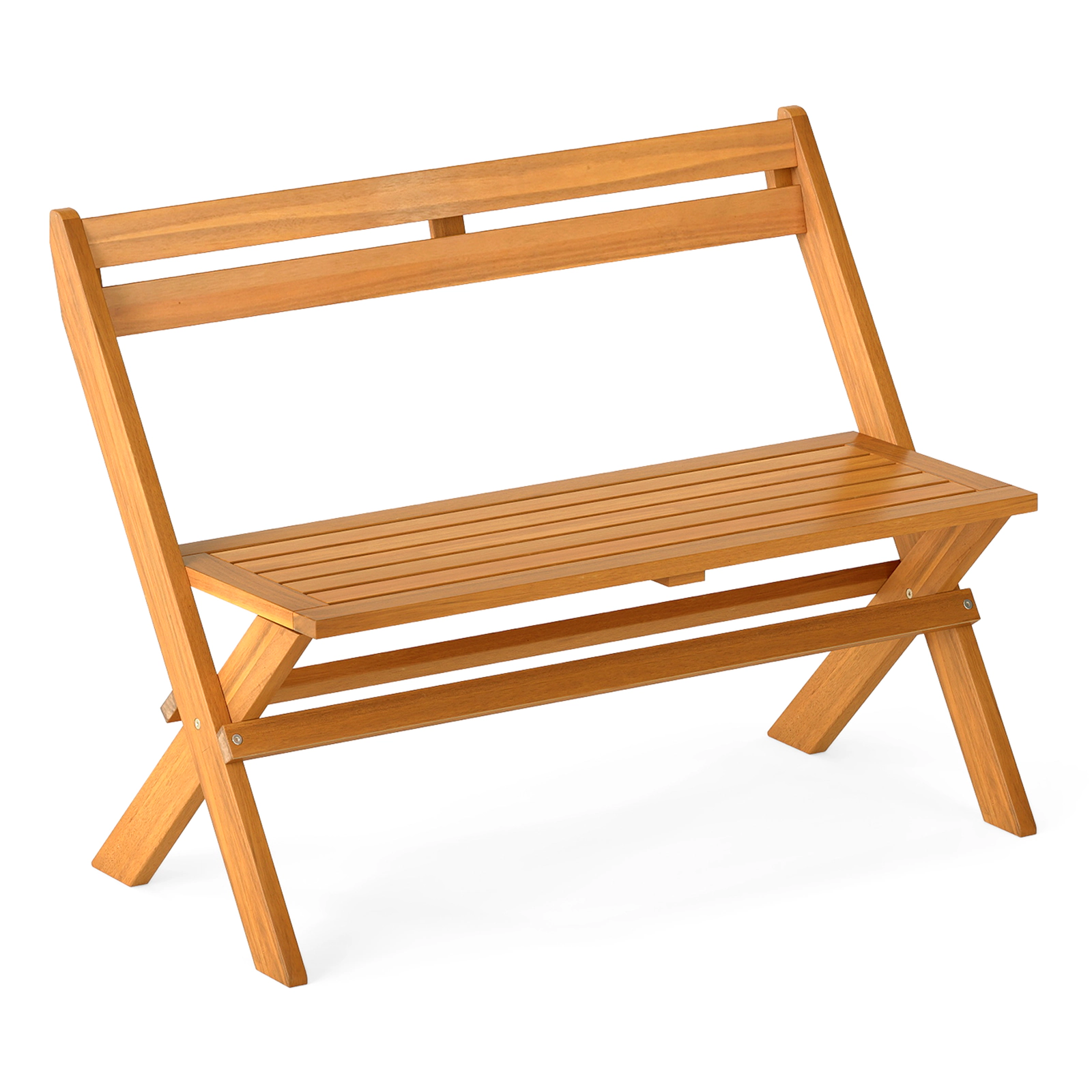 SUGIFT Folding 2-Person Acacia Wood Patio Garden Bench 800-lb Capacity 22 x 42 x 31.5 in Natural 1-Pc