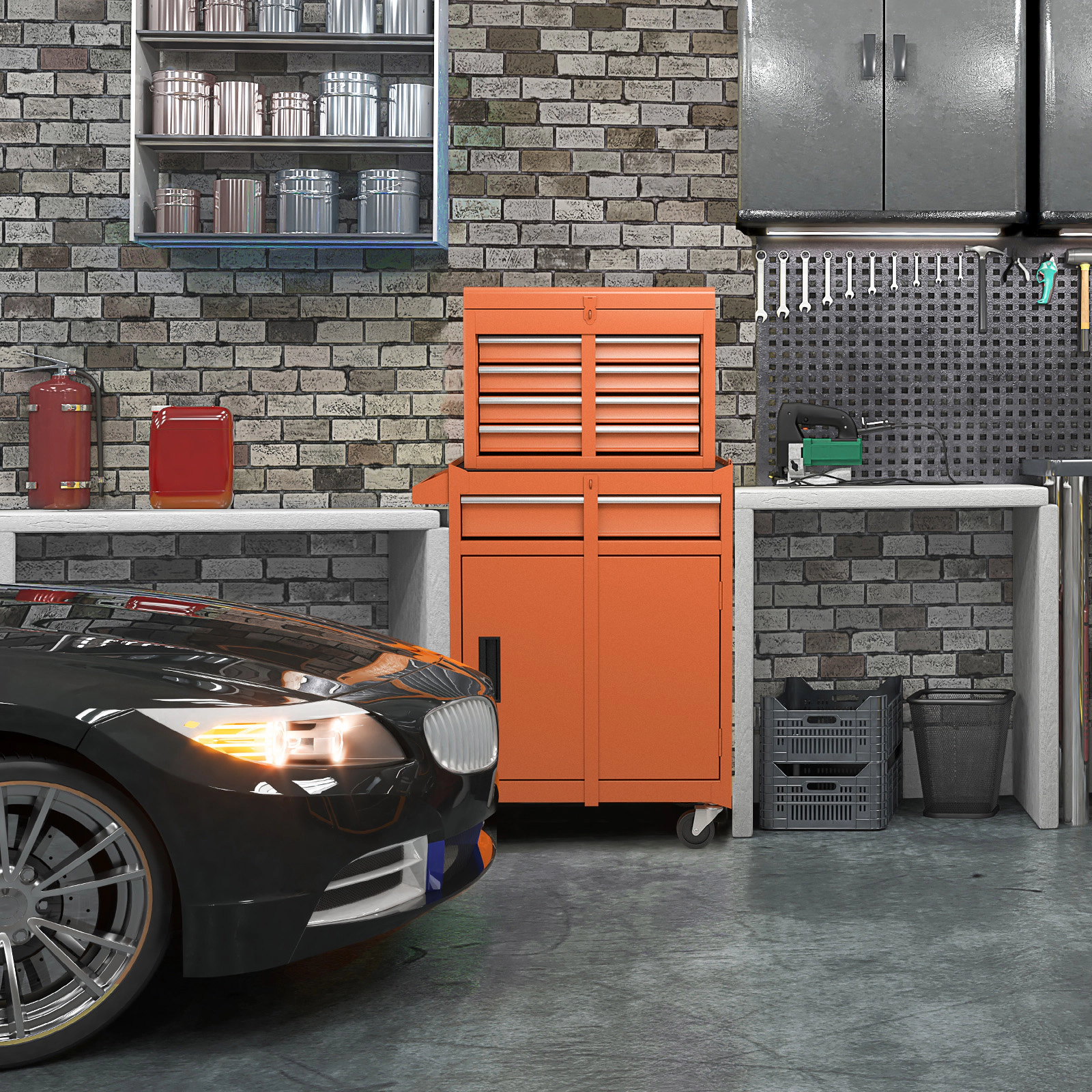 SUGIFT 2-in-1 Steel Tool Chest and Cabinet with 5 Sliding Lockable Drawers 220.5-lb Capacity 23 x 11 x 40.5 in Orange