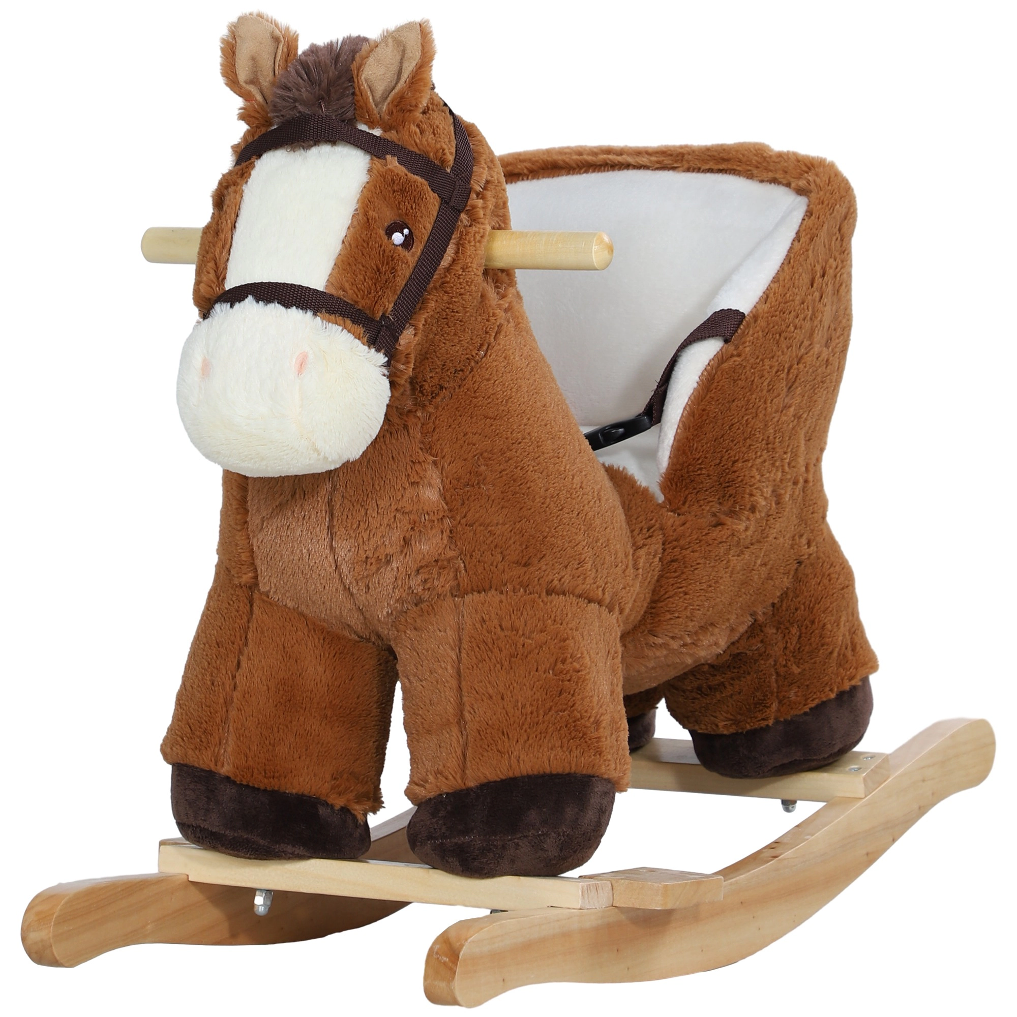 HONGGE Wooden Rocking Horse with Safety Belt and 3-Sided Seat, Sound Effects, Supports 55 lbs for Toddlers 18-36 Months