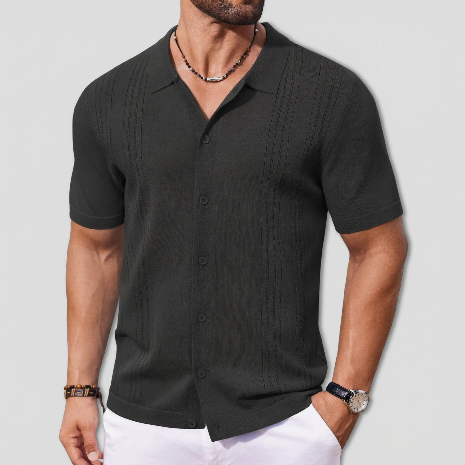 COOFANDY Mens Casual Short Sleeve Button Down Shirts  V Neck Textured Tops