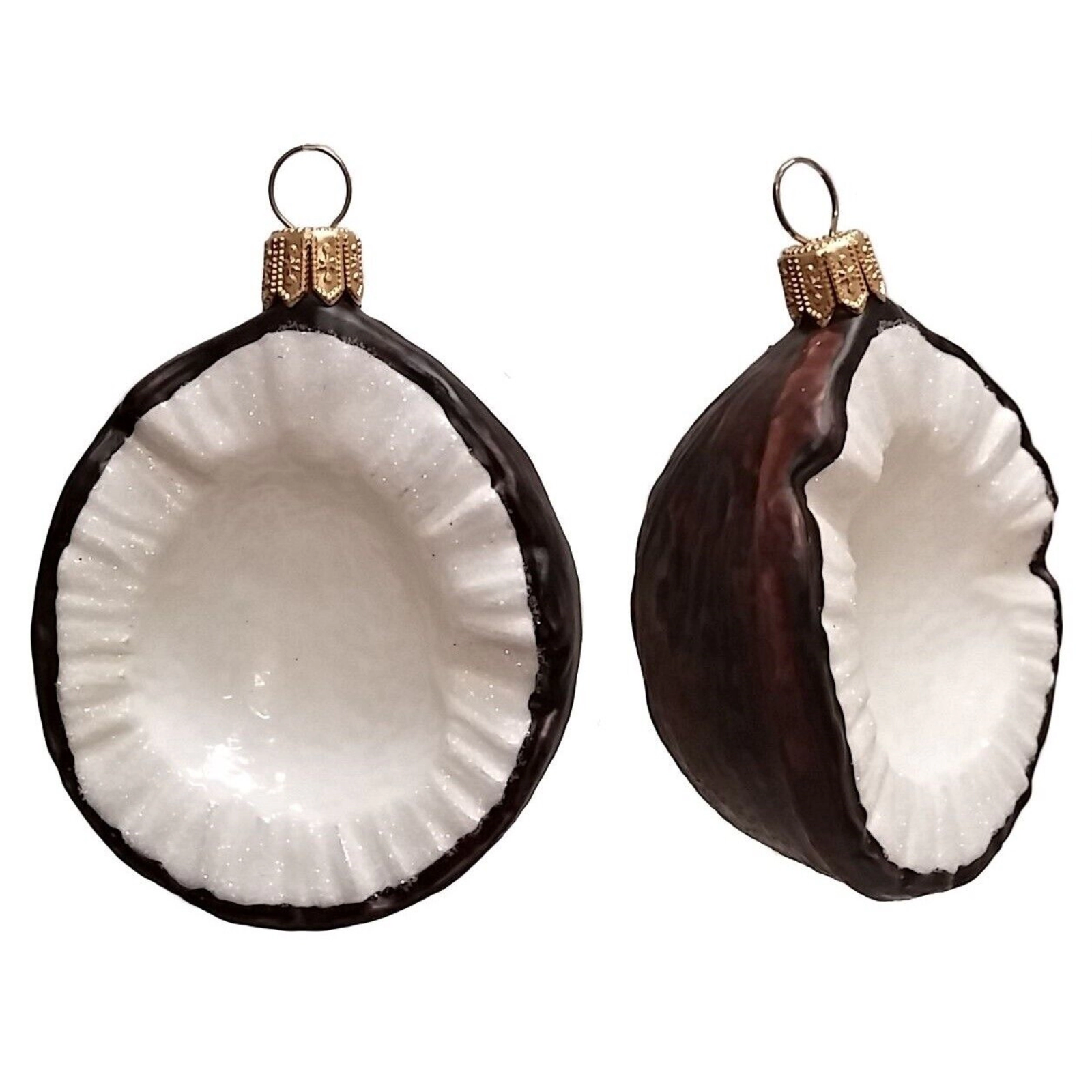 Pinnacle Peak Trading Company Slice of Coconut Polish Blown Glass Christmas Ornament Set of 2 Decorations