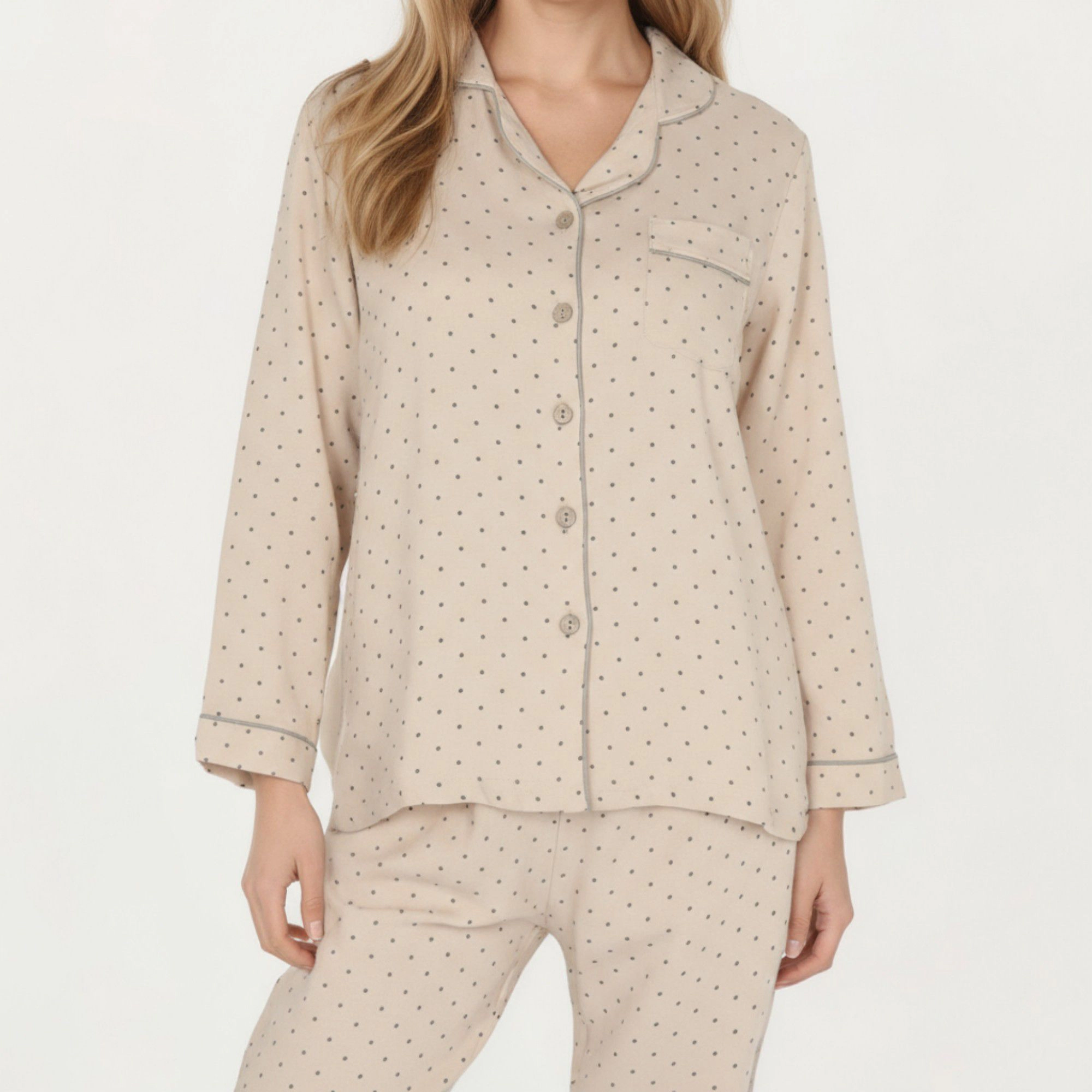 Anna-Kaci Women's 2-Piece Button Front Pajama Top with Contrast Piping and Relaxed Fit Pants