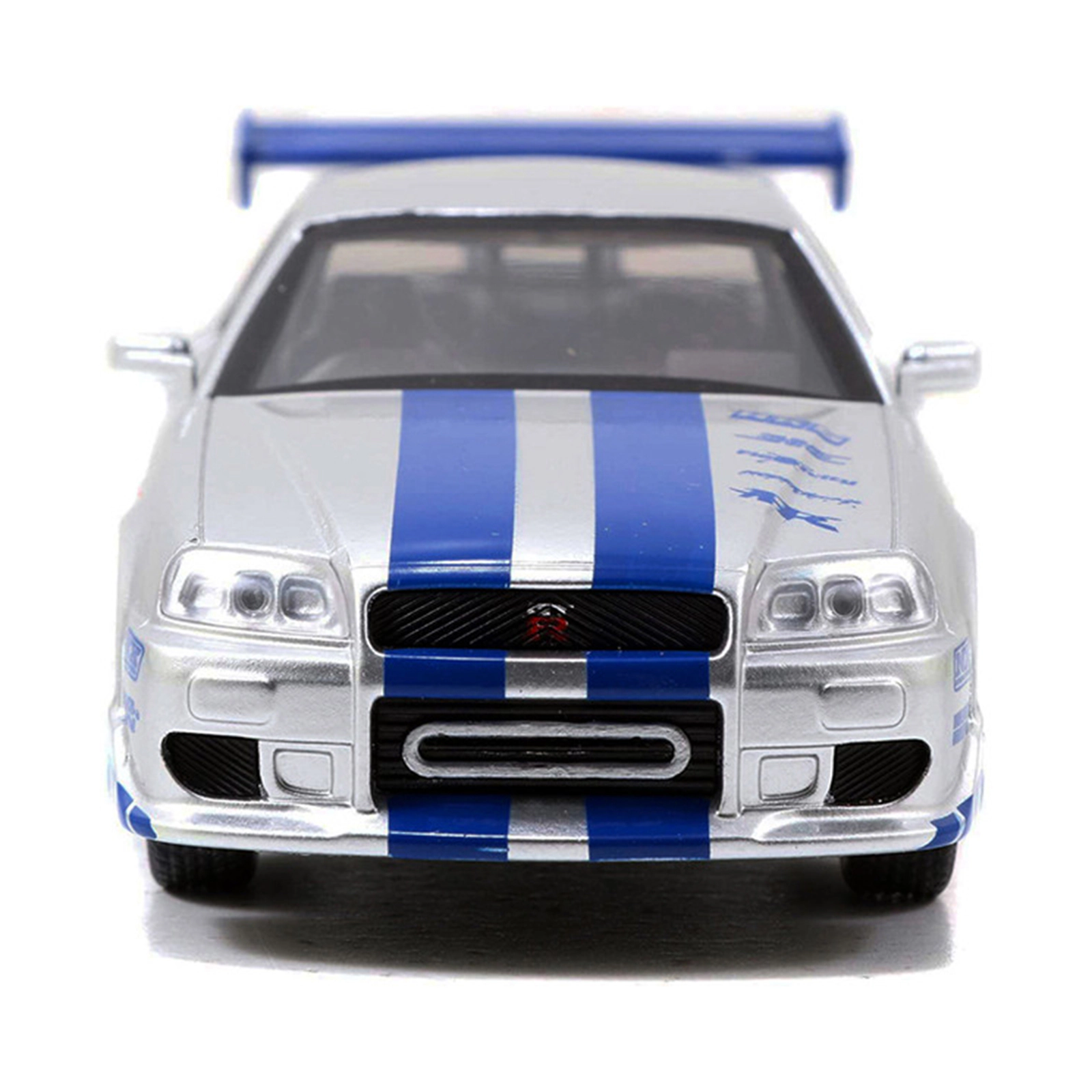 Jada Brian'S Nissan Skyline Gt-R (R34) Rhd (Right Hand Drive) Silver Metallic With Blue Stripes "2 Fast 2