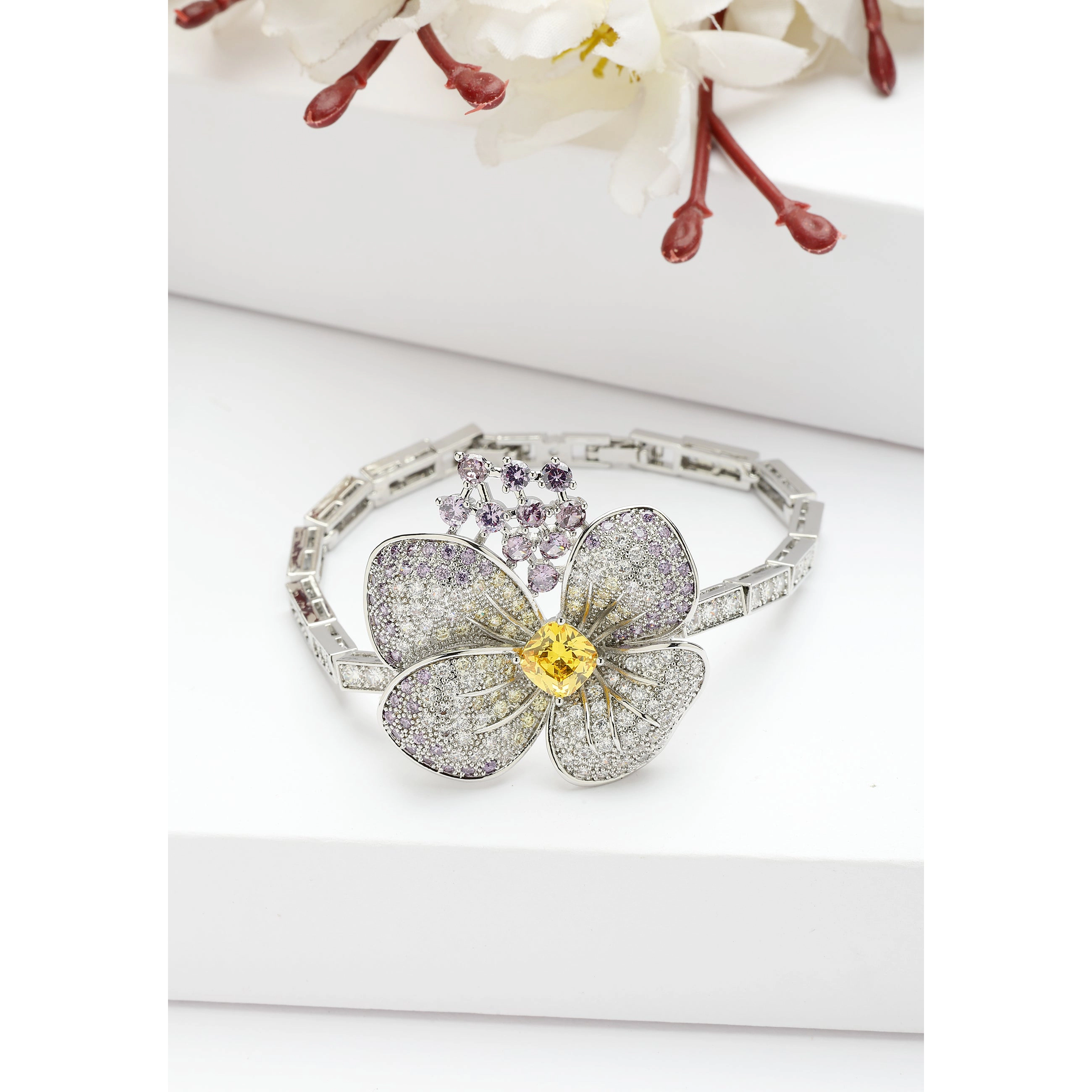 AGP PARIS Womens Diva Floral Cuff Bracelet