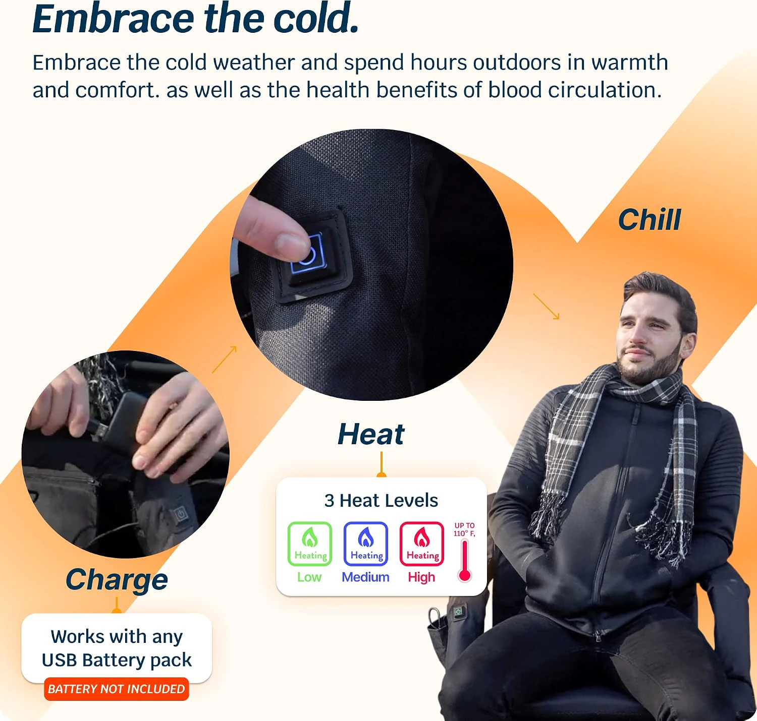 Alpcour Wide Heated Reclining Stadium Seat - Waterproof, Thickly Padded
