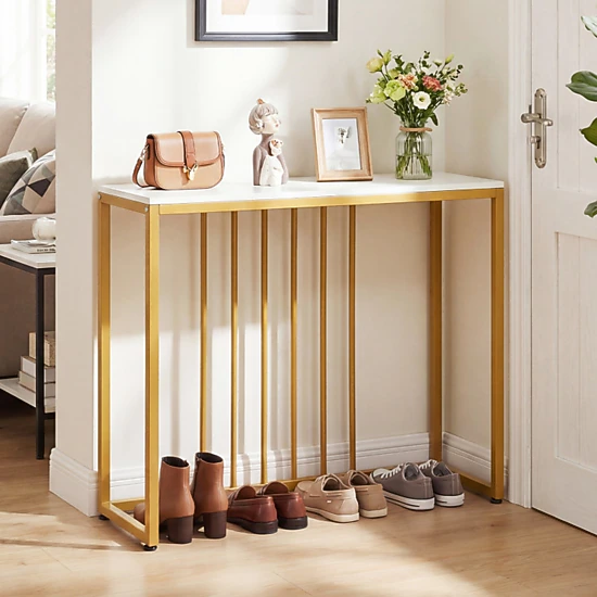 SUGIFT 39-in 88-lb Capacity White and Gold Metal Frame Console Sofa Table with Built-In Charging Station