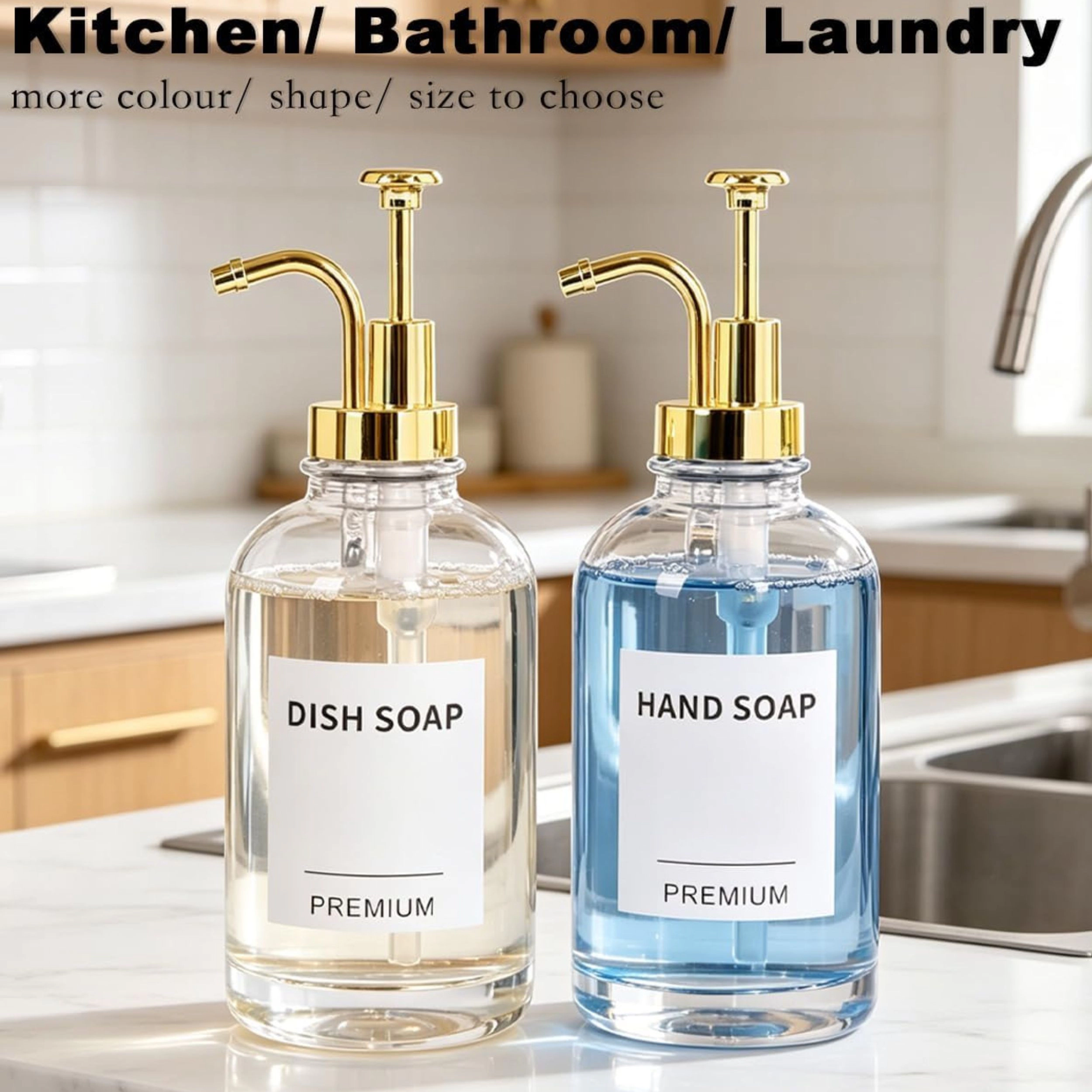 Stock Preferred Pack of 2 18Oz Clear Glass Soap Dispensers with Pumps Tray and Labels