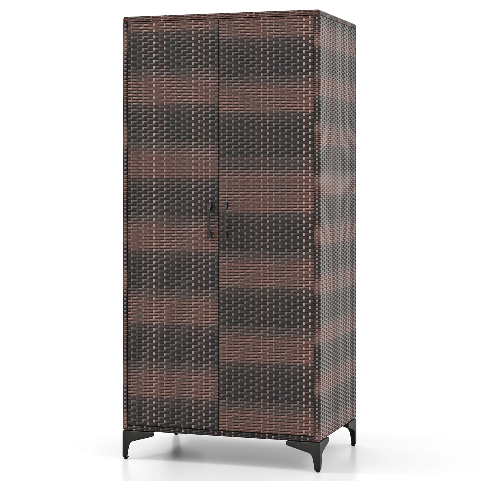 SUGIFT Brown 2 Doors Hanging Rod and 4 Storage Cubes 62-in Wicker Wardrobe