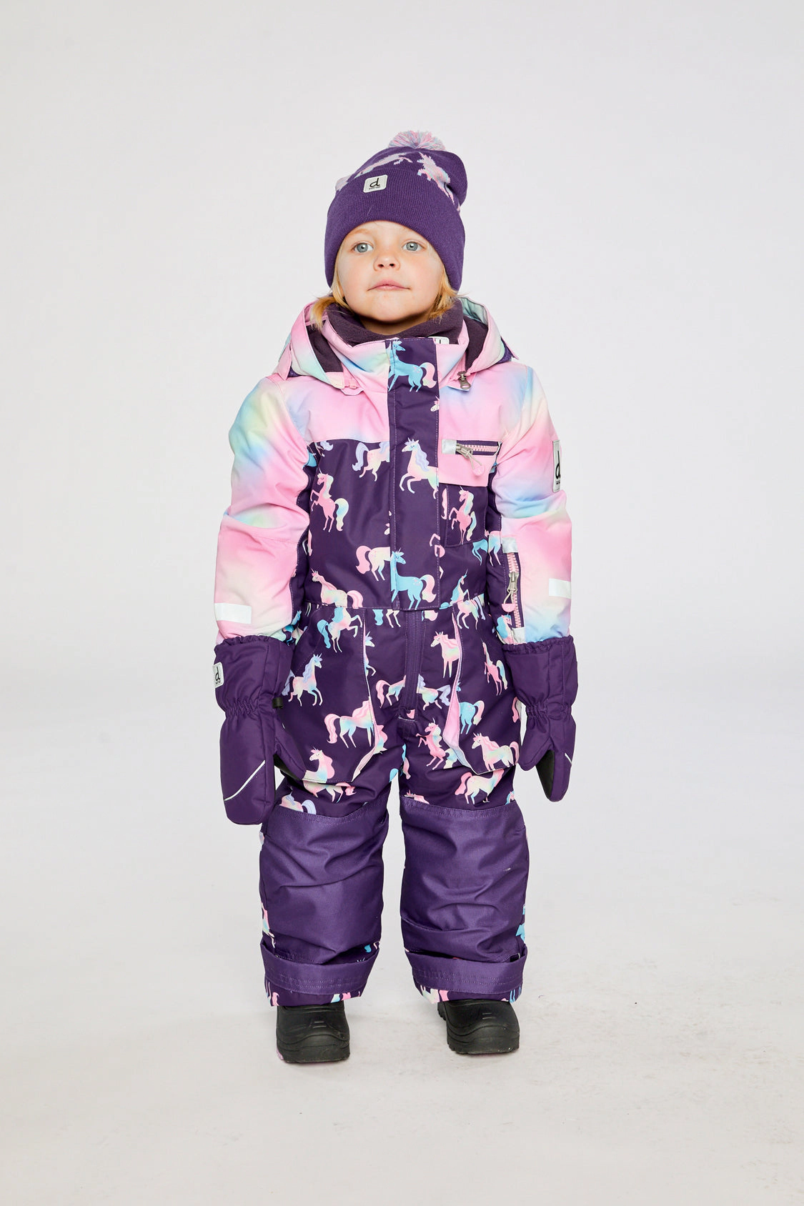 Deux par Girls Unicorn Print One Piece Play Snowsuit with Detachable Hood