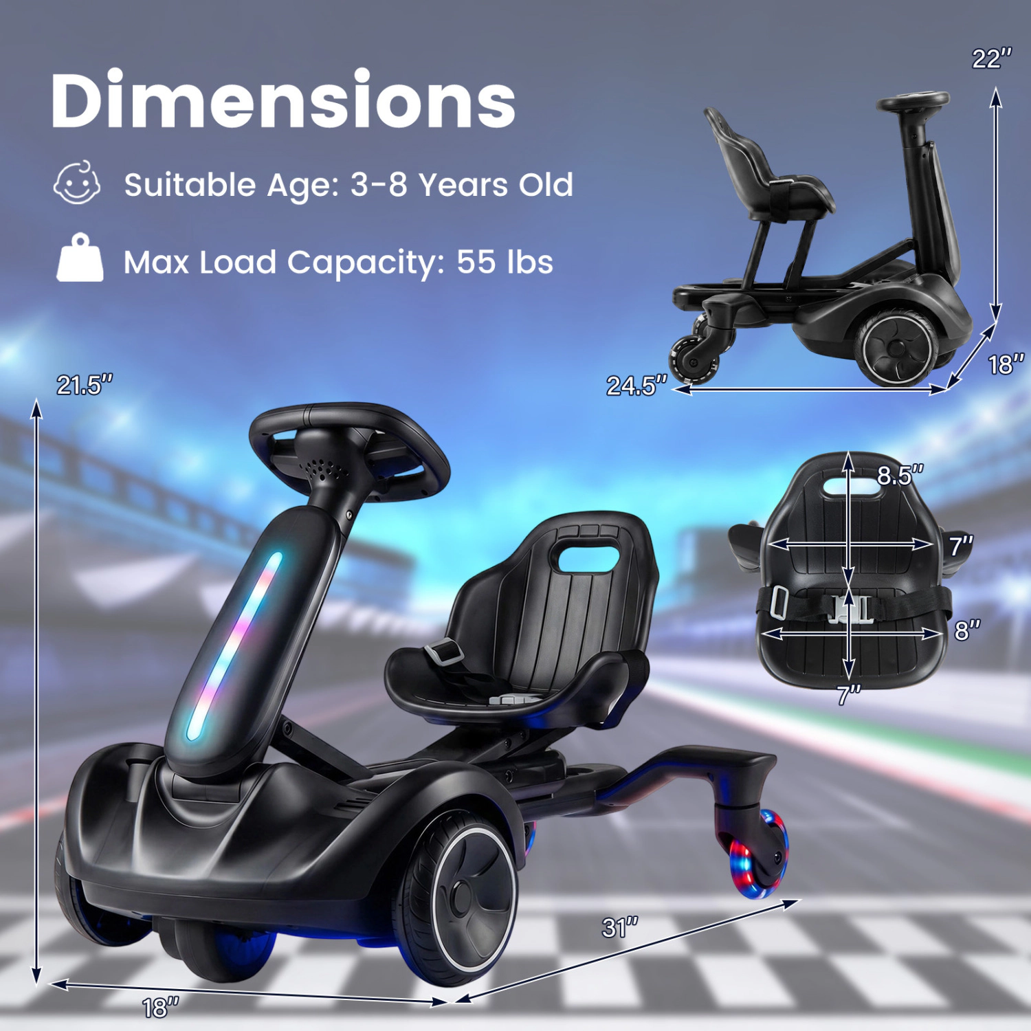 LJG Kids 6V Ride-on Drift Car with Lights and Adjustable Seat