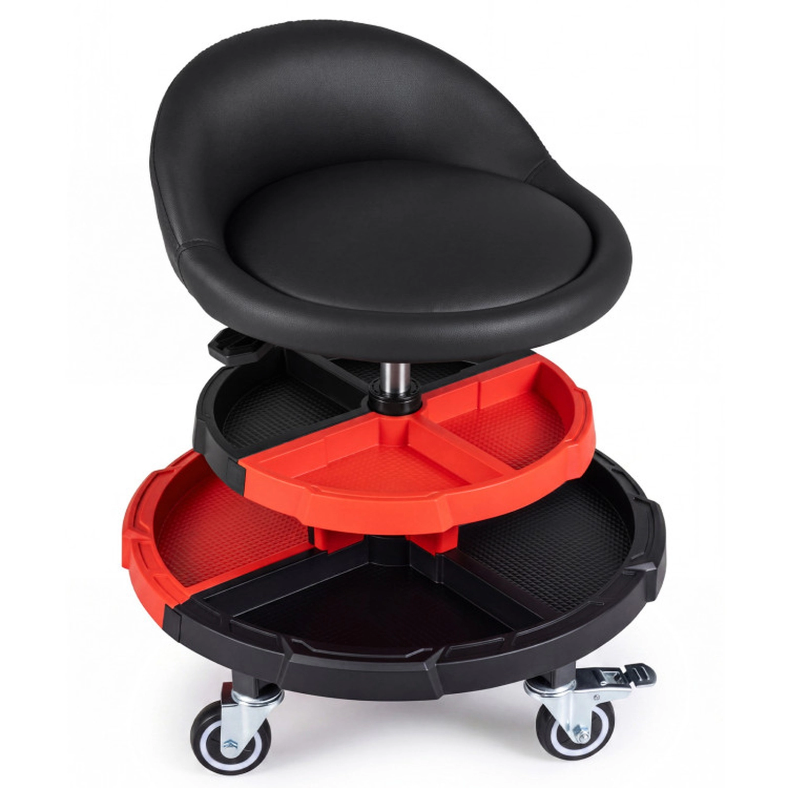 SUGIFT Adjustable Rolling Mechanic Stool with Lumbar Backrest and 2 Tool Trays