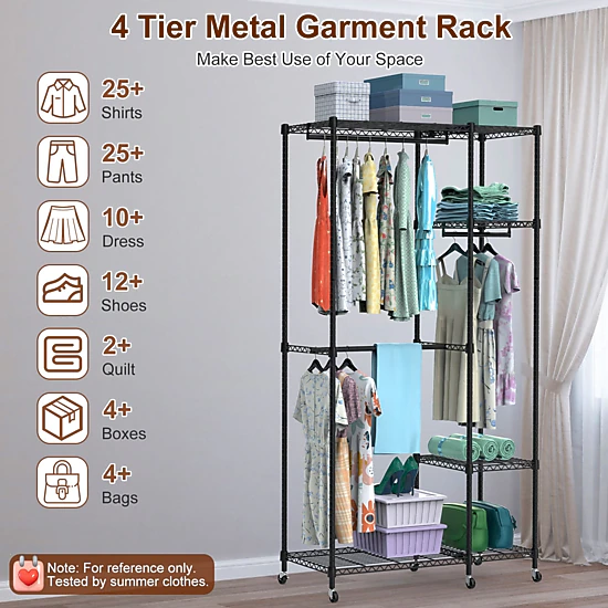 GBruno 4-Tier Carbon Steel Garment Rack With Wheels