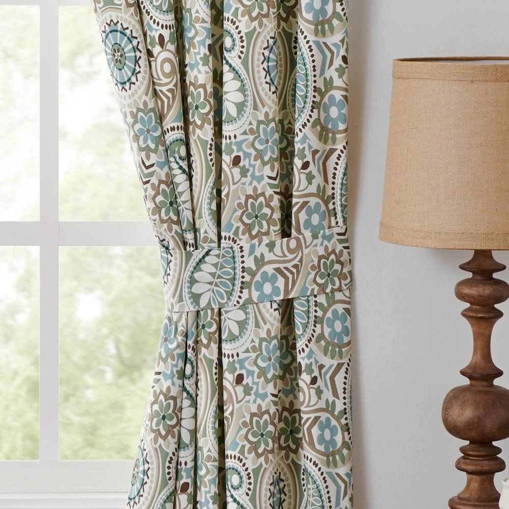 Ellis Curtain Paisley Prism Tailored 3" Rod Pocket Curtain Panel Pair with Tie Backs 100" x 84" Latte