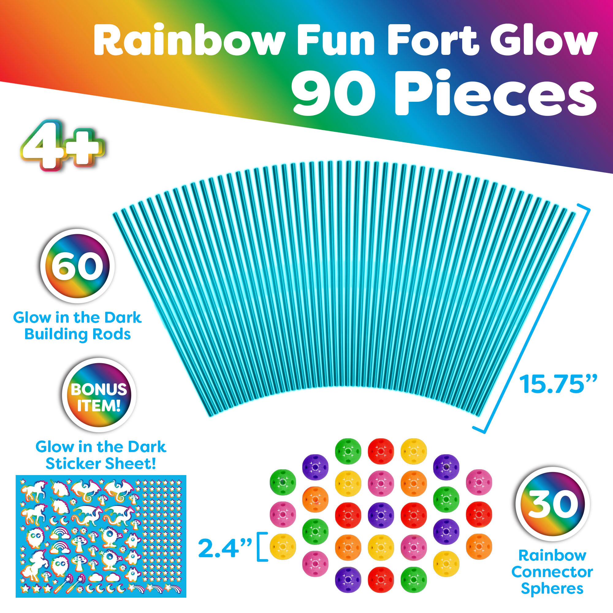 Power Your Fun Forts Construction Set, 90 Pieces Glow in the Dark Building Set with Stickers For Kids