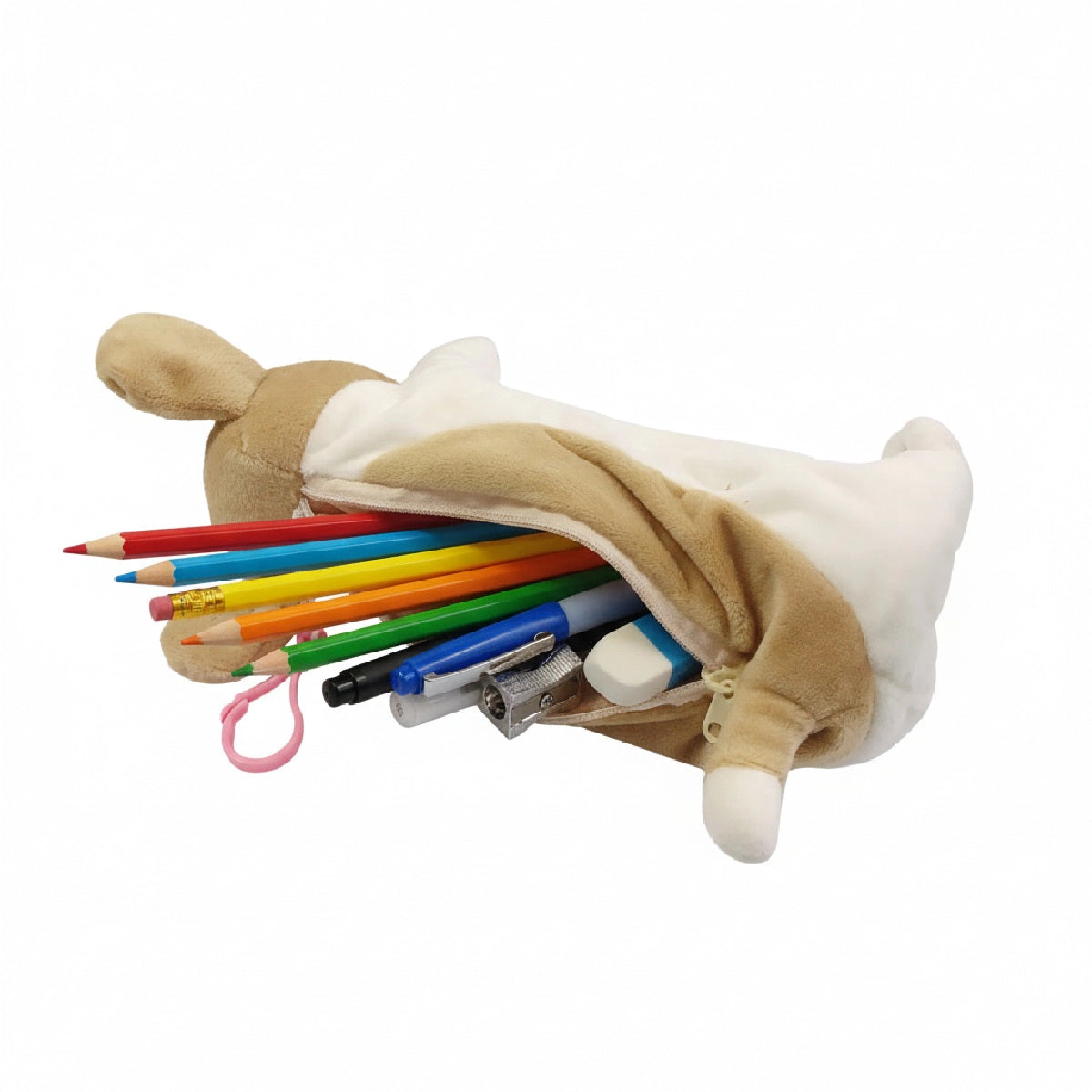 Wrapables Plush Dog Shaped Pencil Pouch, Tan and White