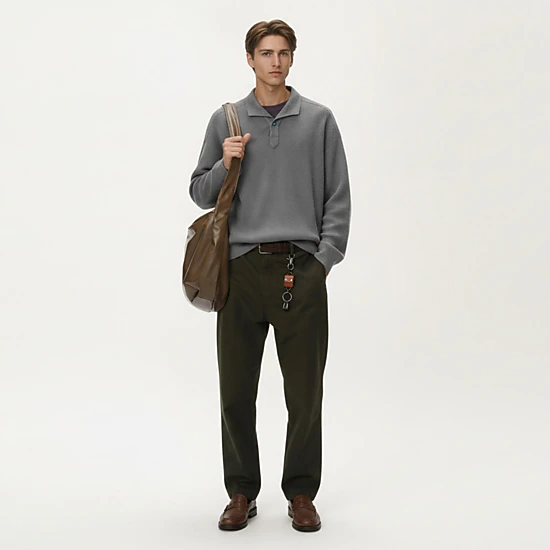 Anna-Kaci Men's Ribbed Long Sleeve Polo Sweater with Relaxed Fit and Soft Knit Texture