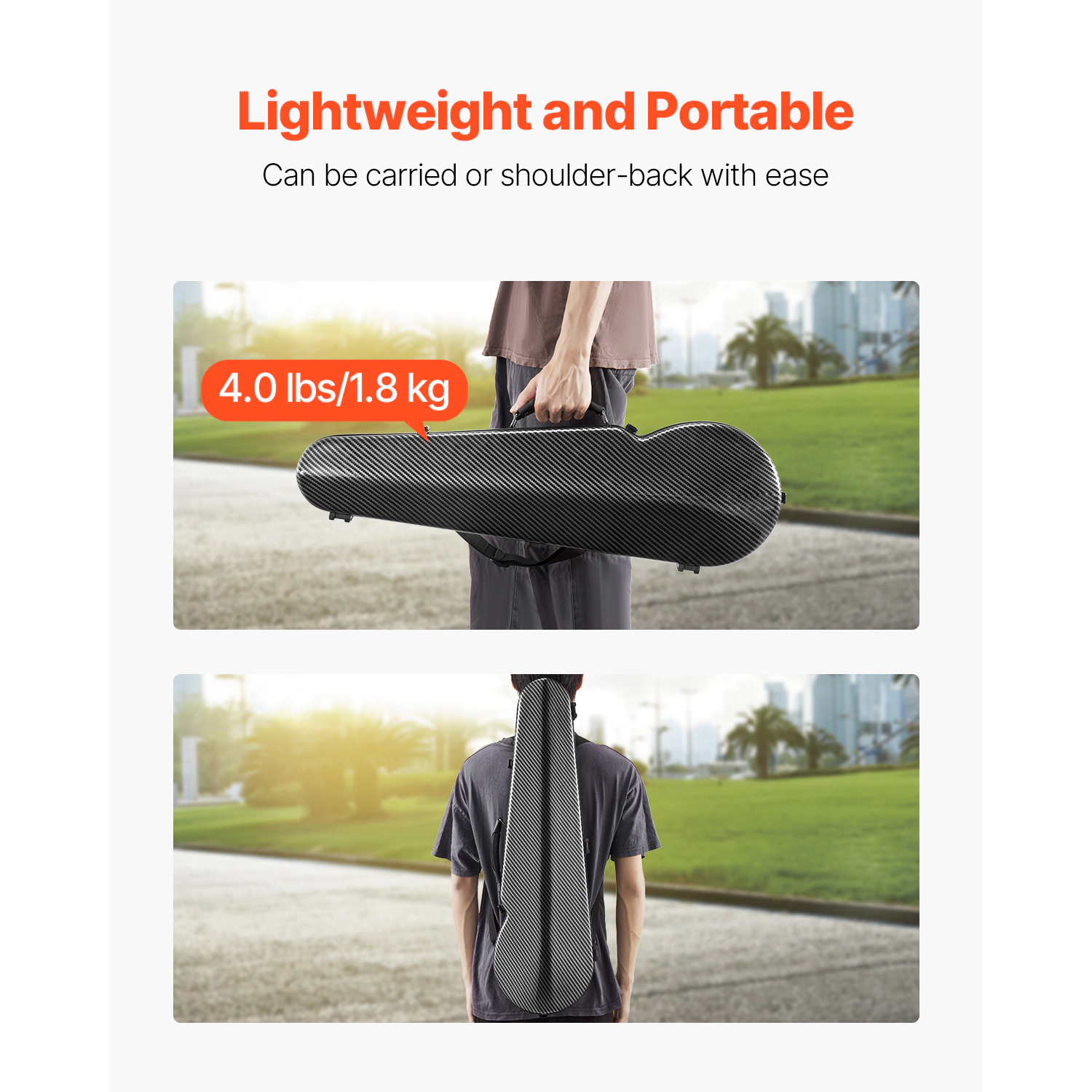 HONGGE 4/4 Full Size Violin Case, Built-in Hygrometer, Lightweight Portable Travel Carrying Bag, with Plush Lining
