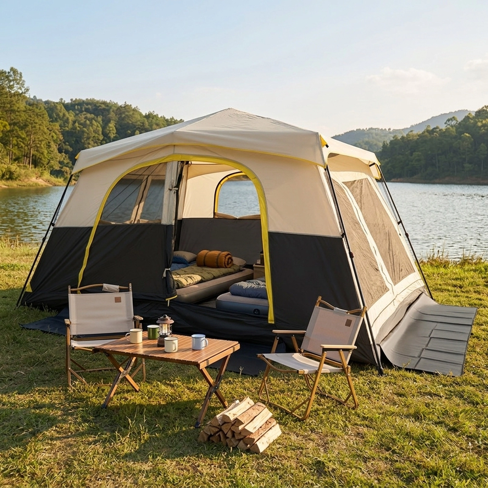 SUGIFT Beige 13-ft x 8.8-ft 10 Person Instant Cabin Camping Tent with Removable Rainfly and Carry Bag