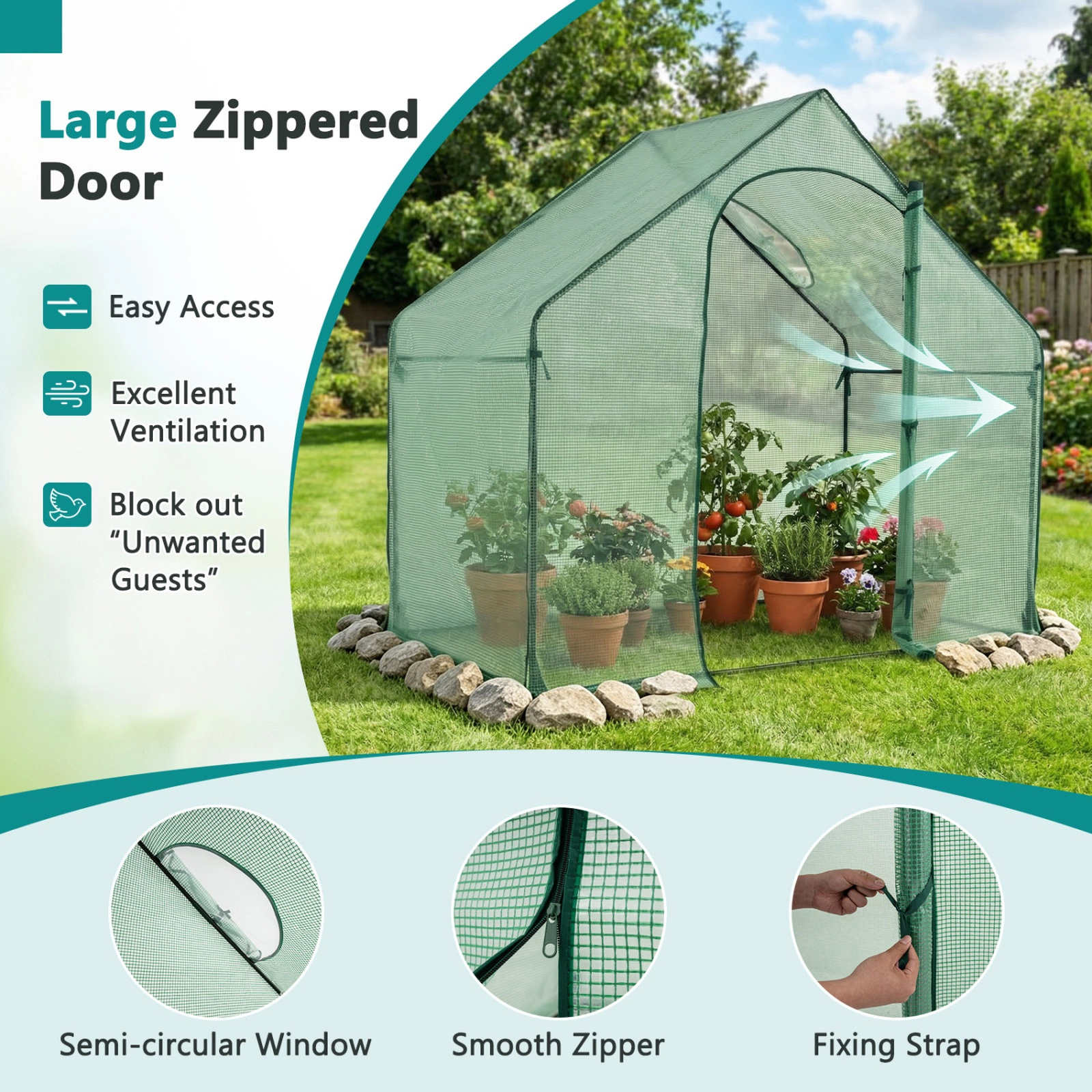 SUGIFT Green 71-in x 40-in Portable Small Greenhouse with PE Cover Zippered Door and Top Vent