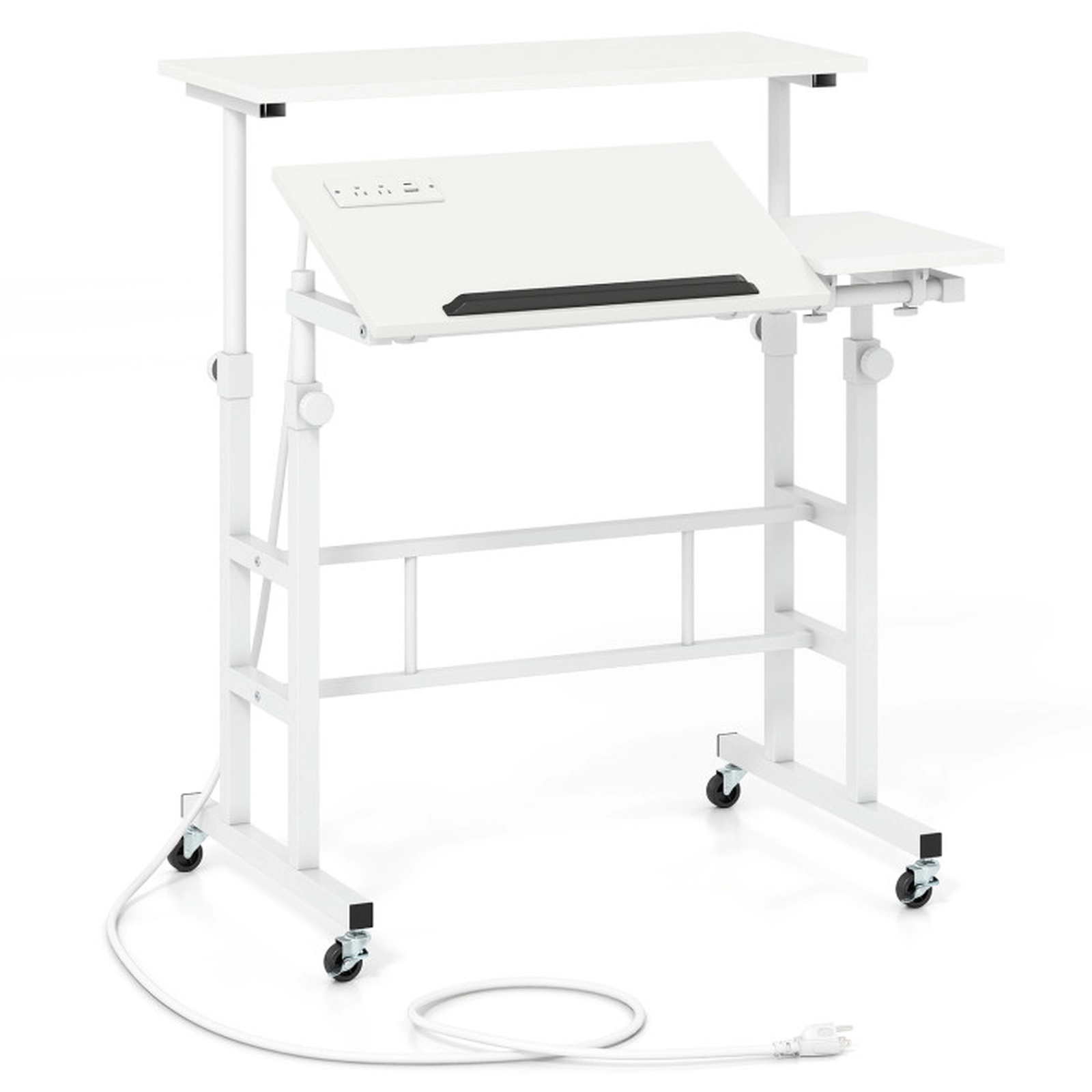 SUGIFT Dual-Tier Mobile Standing Desk with Tilting Desktops, White