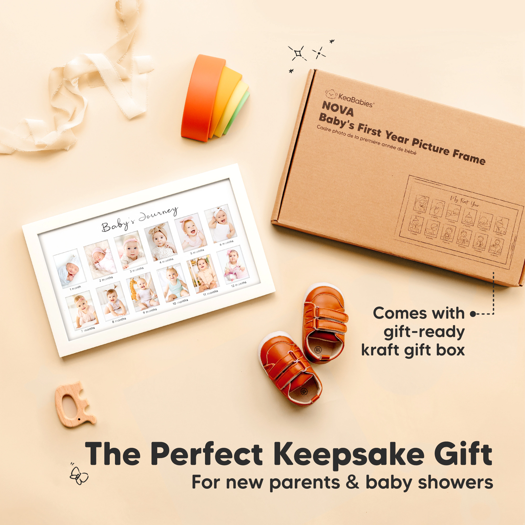 KeaBabies Nova Baby's First Year Picture Frame for Baby Boys, Girls