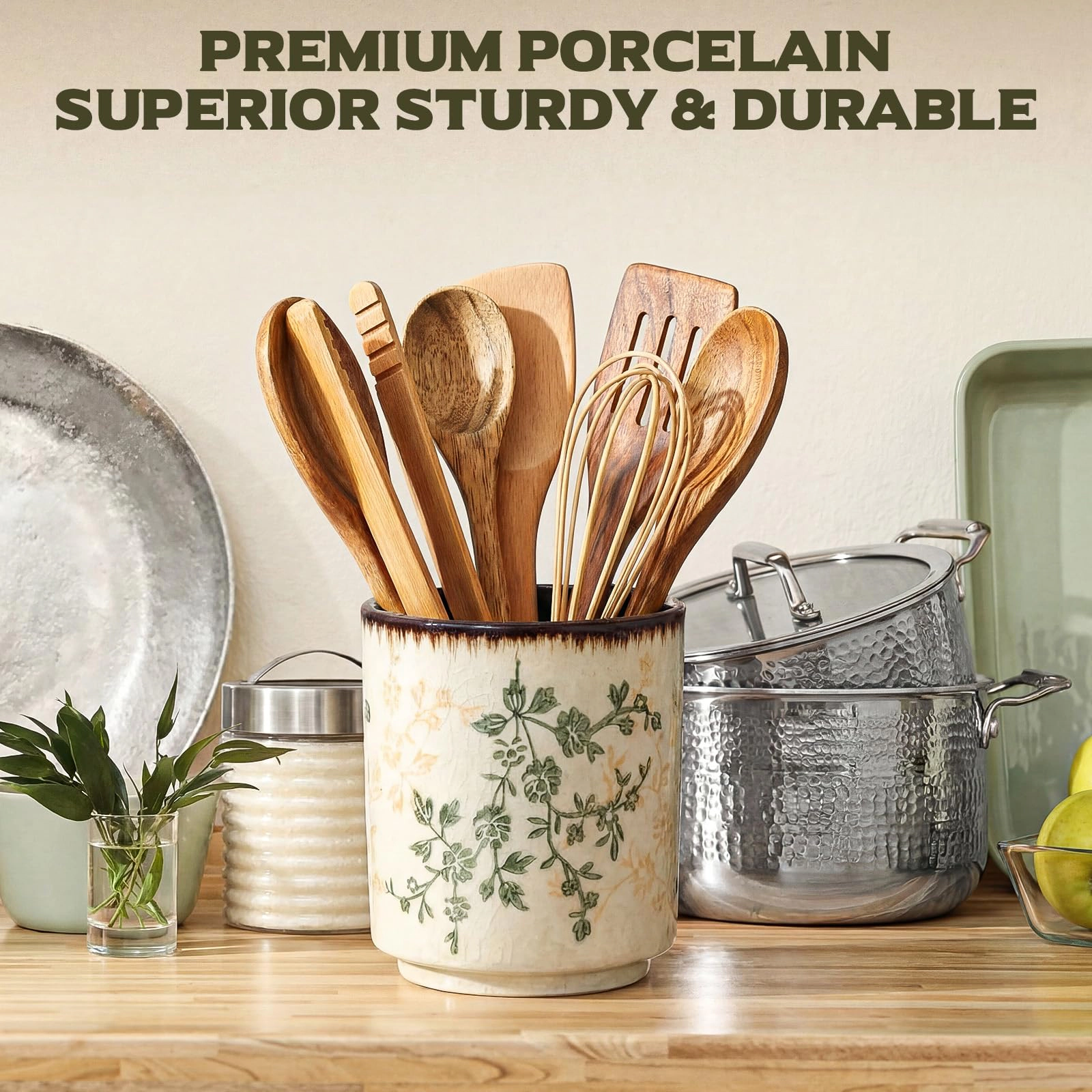 WZK Rustic Ceramic Farmhouse Decorative Kitchen Utensil Holder