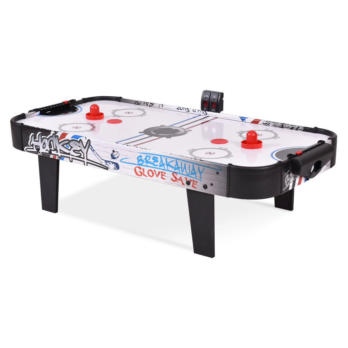 SUGIFT Kids White Tabletop Air Hockey Table with LED Scorer and 2 Pushers 42-in W 21-in D 12-in H 12-Volt Motor