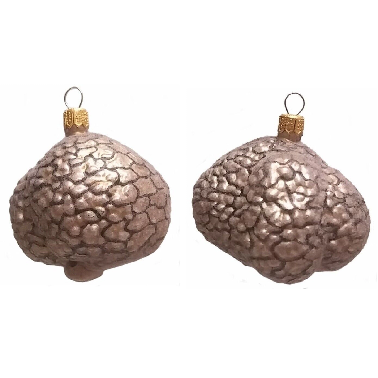 Pinnacle Peak Trading Company Fuzzy White Truffle Food Polish Glass Christmas Ornament Set of 2 Decoration