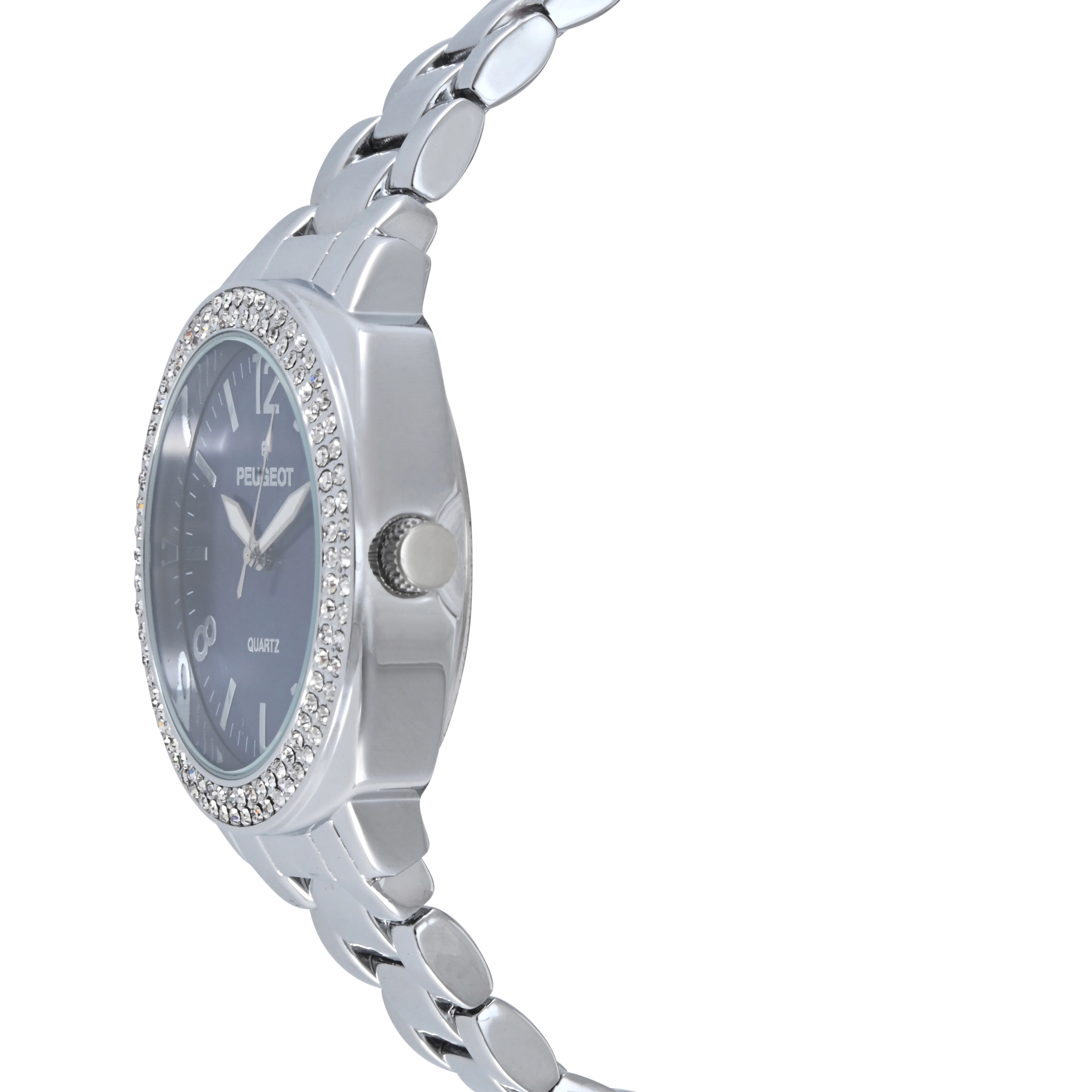 Peugeot Women's 40mm Blue Face Boyfriend Bracelet Watch with Crystal Bezel
