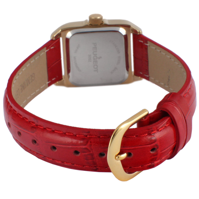 Peugeot Women's 34x24mm Tank Watch with Crystal Bezel Red Leather Strap
